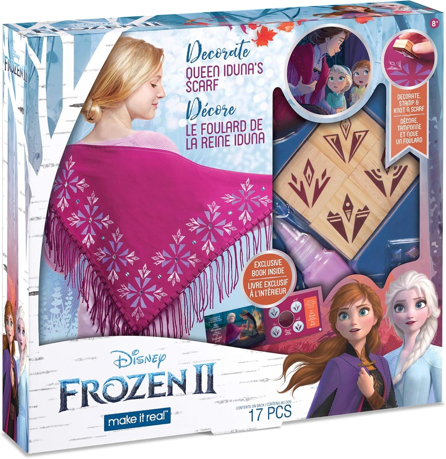 Make It Real – Disney Frozen 2 Queen Iduna's Scarf . DIY Arts and Crafts Kit Guides Kids to Create Queen Iduna’s Scarf with Stamps, Fringed Fabric and Magical Frozen 2 Embellishments