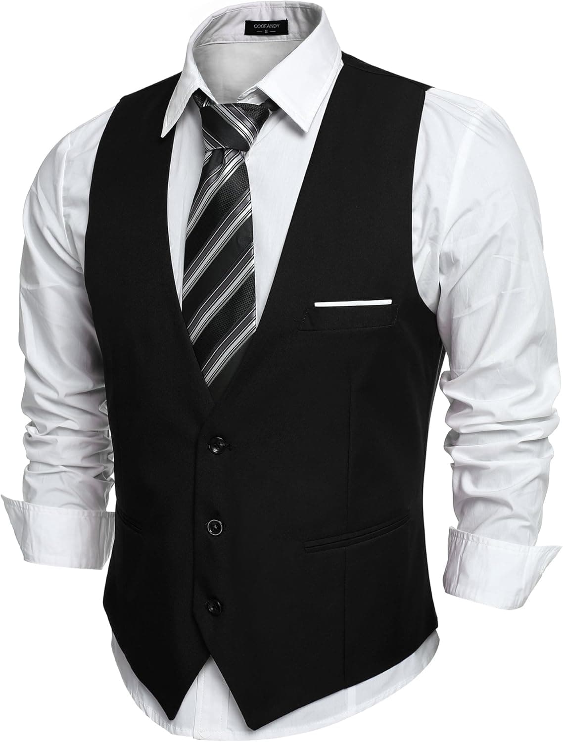 Coofandy Men's V-neck Sleeveless Slim Fit Jacket Casual Suit Vests, Black, X-Large