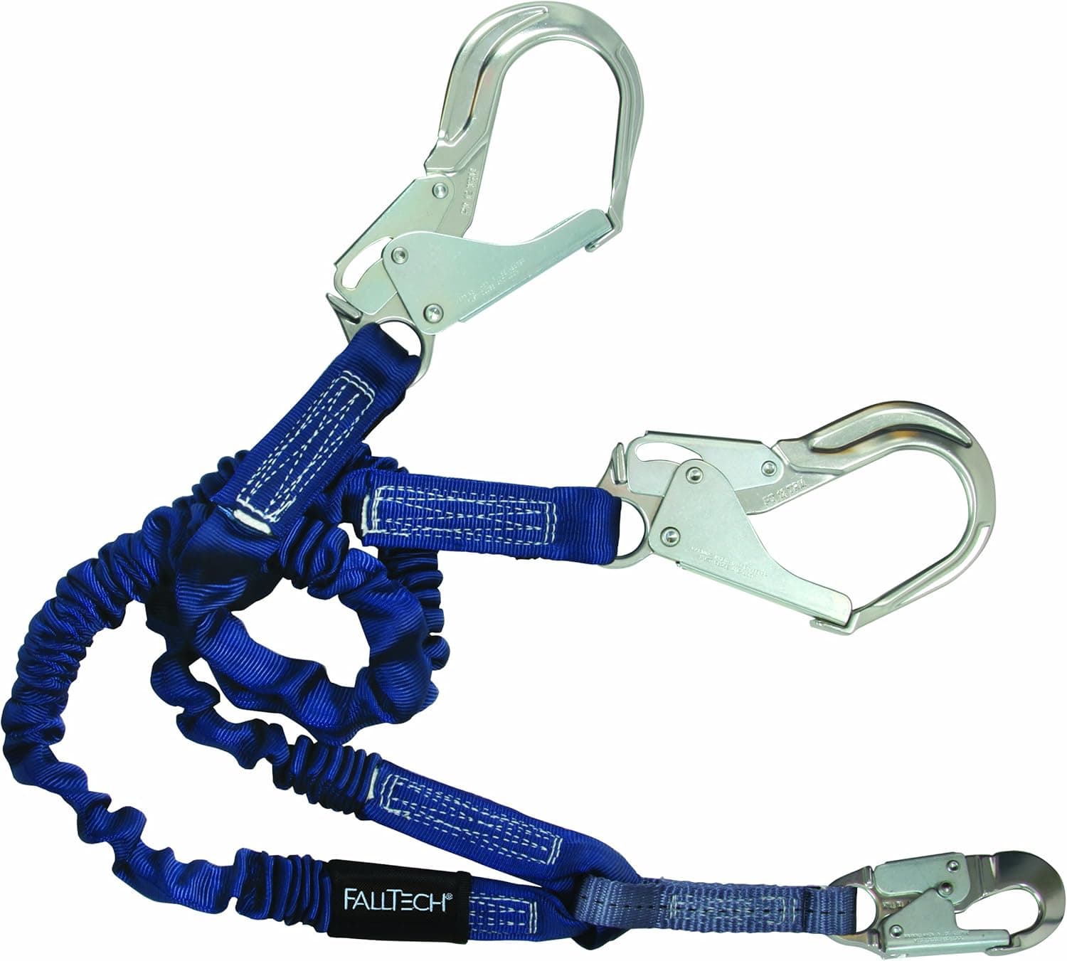 FallTech 8240Y3A ElasTech, Aluminum SAL - Adjustable Y-Leg for 100% Tie-Off with 1 Aluminum Snap Hook and 2 Aluminum Rebar Hooks, 4 1/2' to 6', Blue