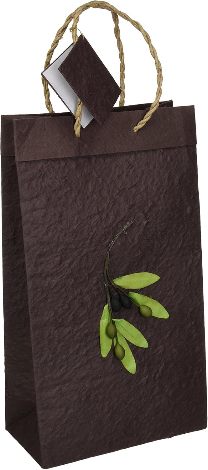 Cakewalk Olive Branch Double Bottle Paper Wine Bag, Brown