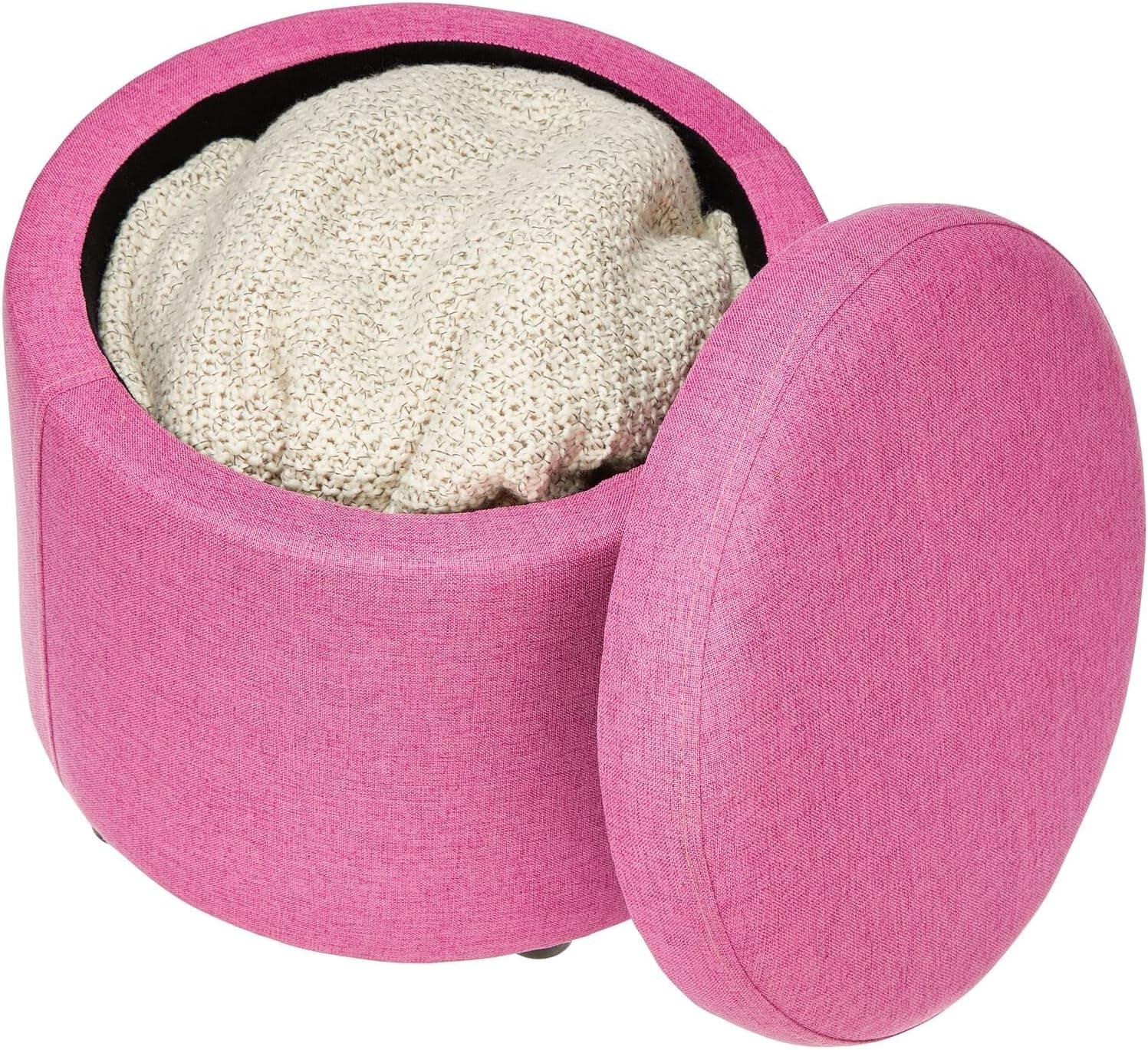 mDesign Modern Footstool Storage Ottoman - Small Stool and Chair Furniture Organizer Seat for Dorm, Living Room, Office, Closet, Vanity, Bedroom, or Desk - Pink