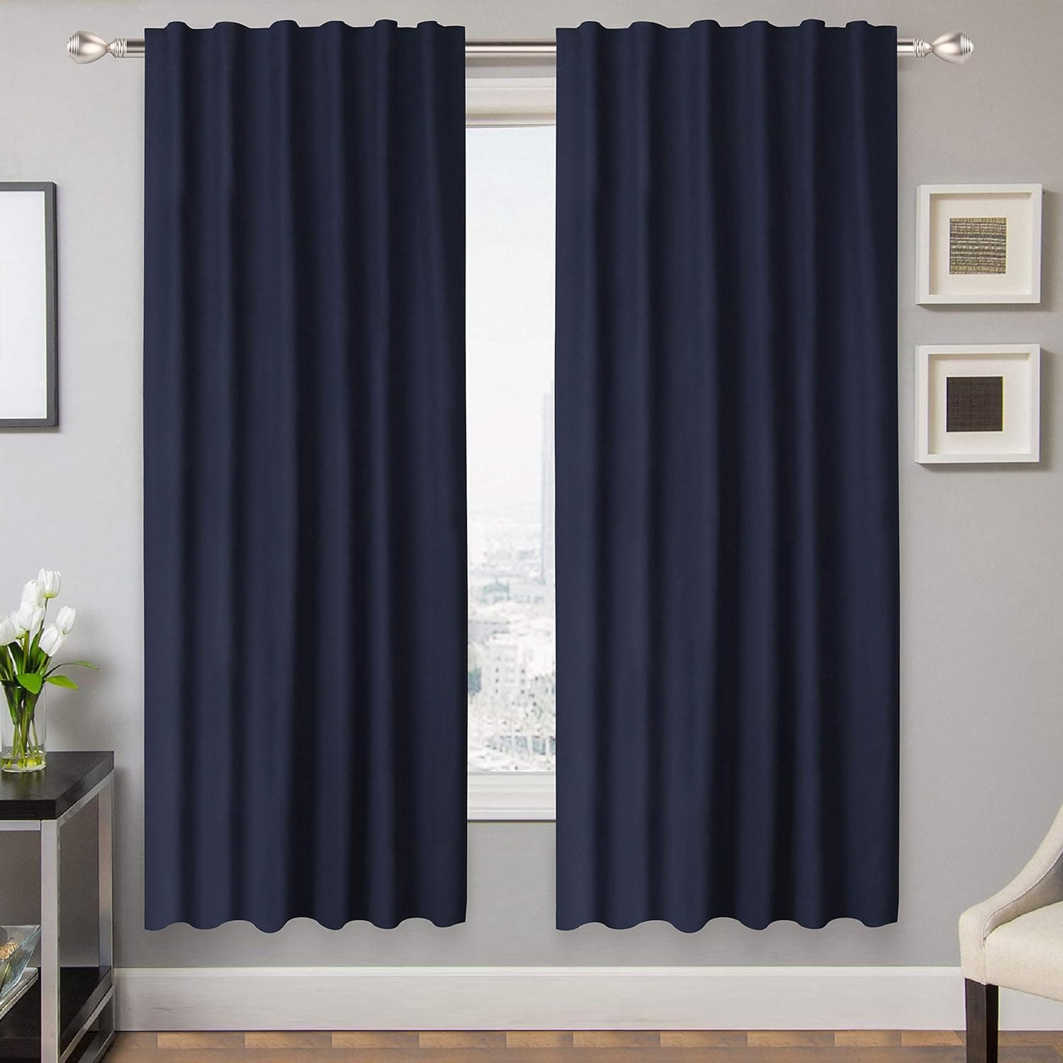 Cote De Amor 100% Cotton Window Curtains 2 Panels 52x84, Curtains for Bedroom Living Room Kitchen, Curtains 84 Inch Length, Back Tab Washable Room Darkening Farmhouse Curtains Navy Blue