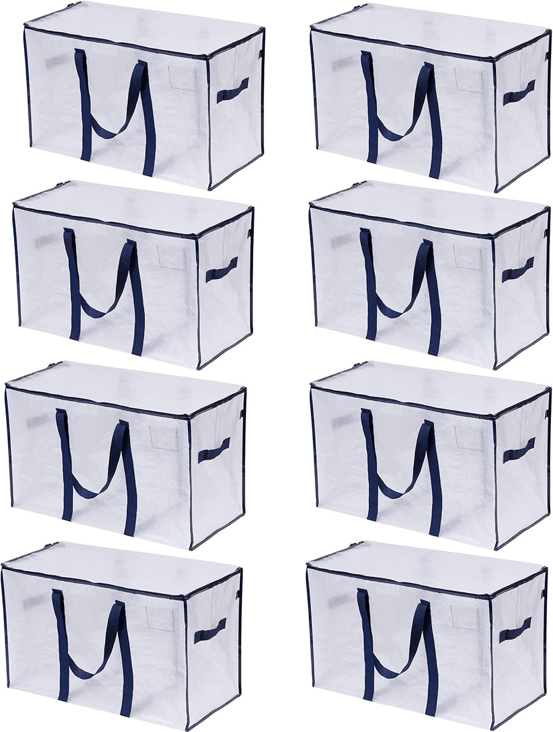 VENO 8 Pack Extra Large Moving Storage Bags with Zippers, Foldable Heavy-Duty Tote for Space Saving, Alternative to Moving Boxes, Packing Supplies, Plastic Storage Bins (Clear - Set of 8)