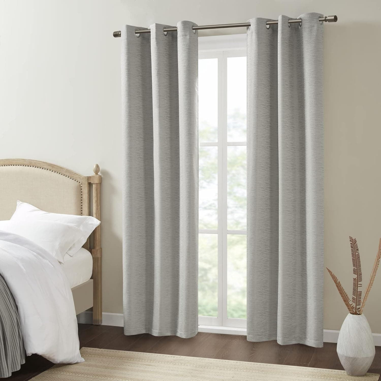 Beautyrest Rocky Total Blackout Window Curtain Set of 2, Solid Texuture Design with Magnetic Closure and Grommet Top Easy to Hang, Fits up to 1.25" Diameter Rod, 42" x 84", Grey