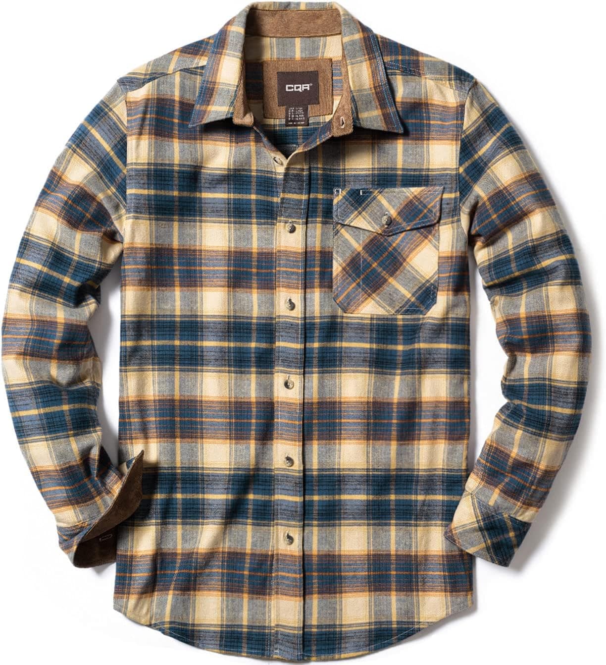 CQR Men's All Cotton Flannel Shirt, Long Sleeve Casual Button Up Plaid Shirt, Brushed Soft Outdoor Shirts