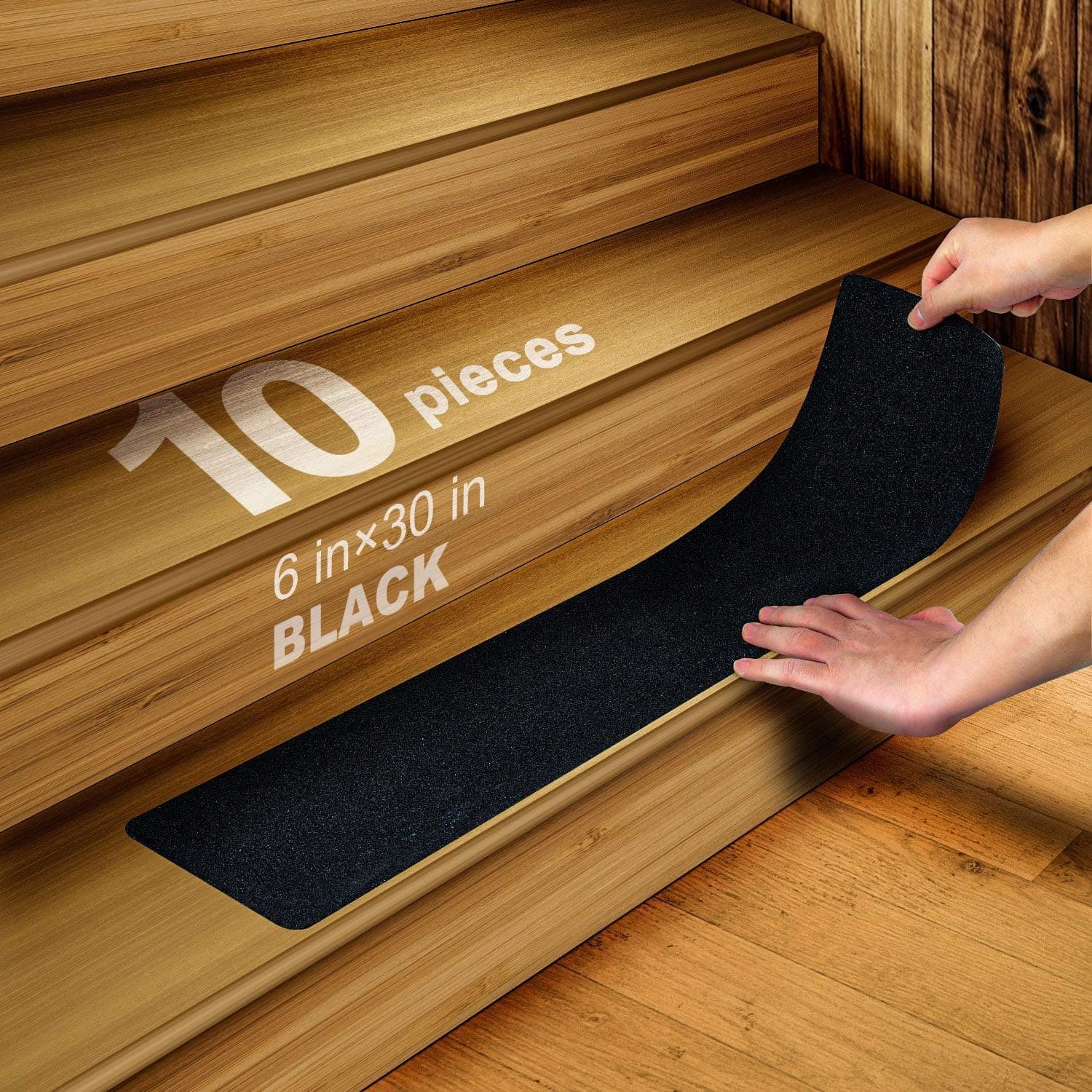 Googa 6 Inch X 30 Inch Stair Treads Non Slip Outdoor, Anti Slip Stair Strips(10Pcs Black)