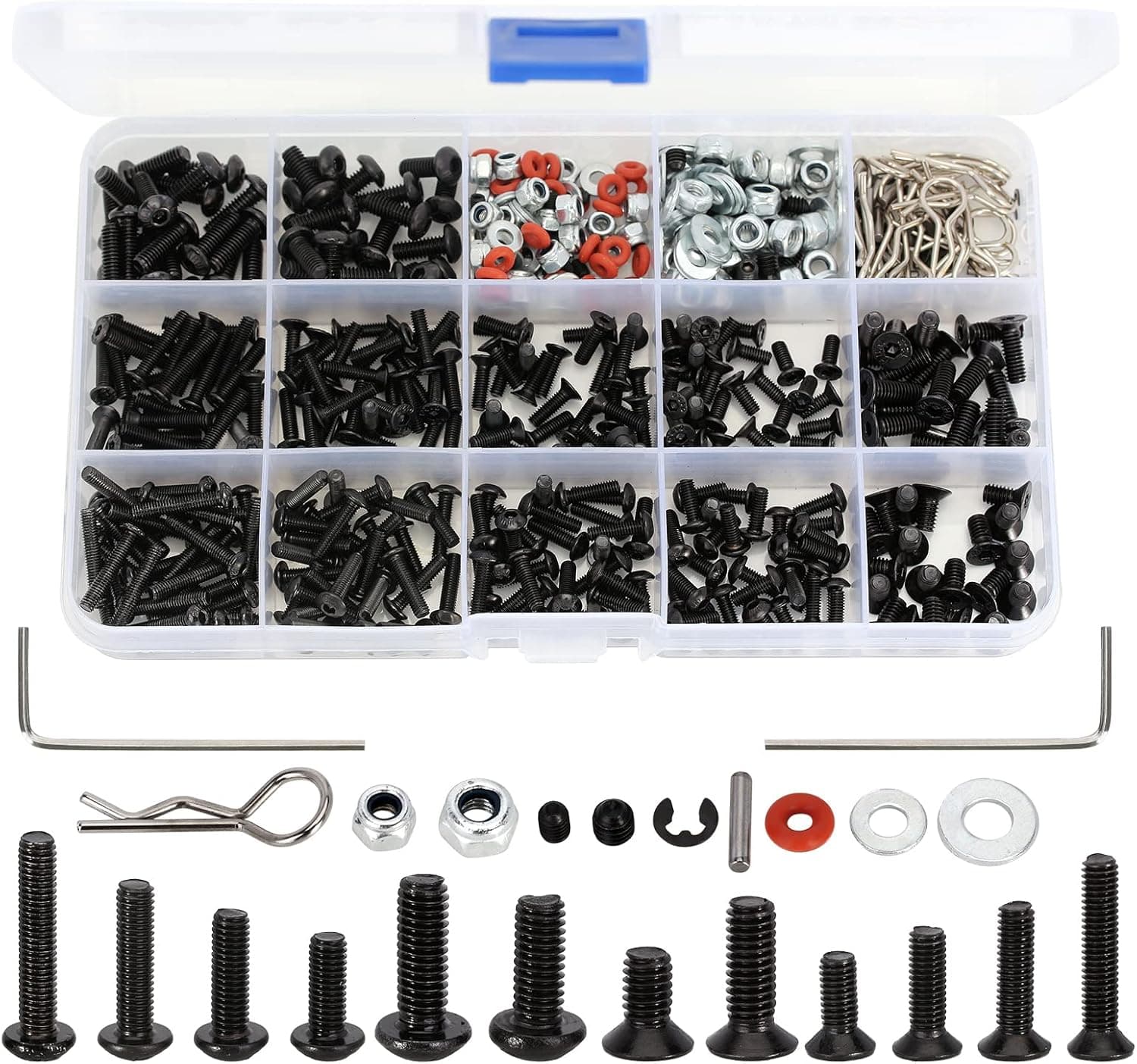 INJORA 522PCS RC Screws Kit, M3 M4 Screw Assortment Kit with Case, RC Car Repair Tool Kit Hardware Fastener for Traxxas Axial Arrma Redcat Racing 1/8 1/10 1/12 1/16 Scale RC Cars Trucks Crawler