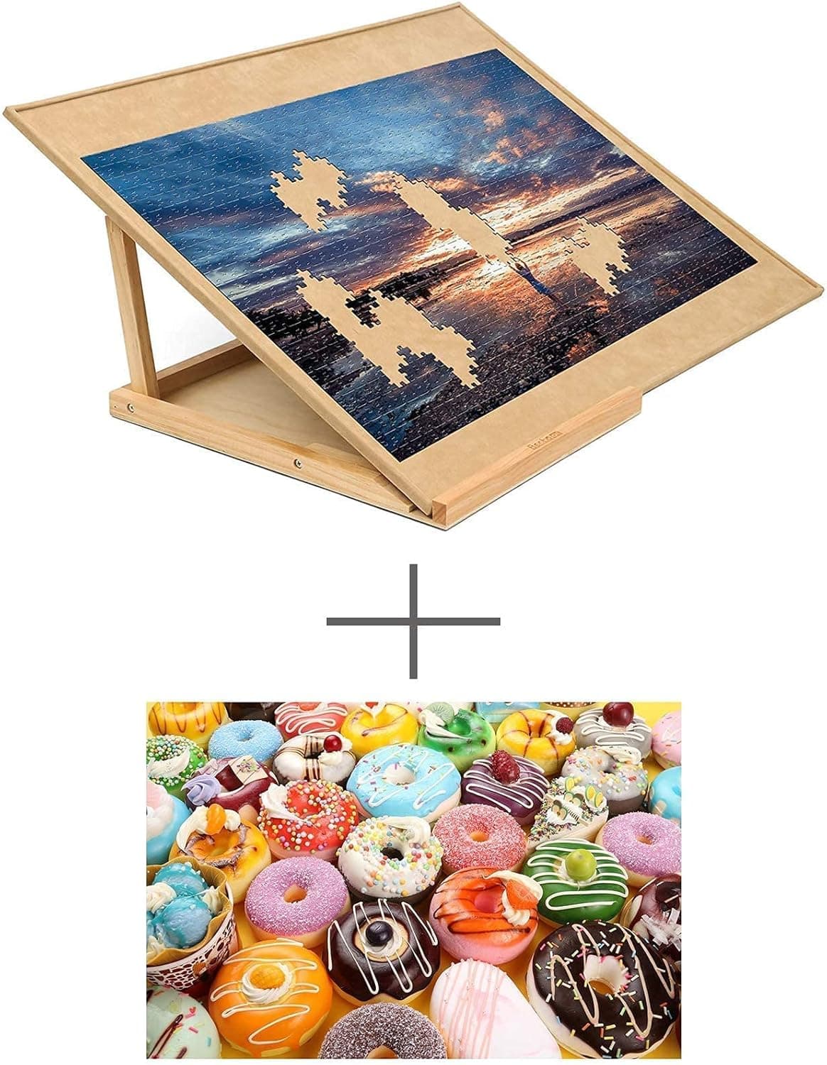 Becko Puzzle Board & Bracket Set + 1000 Pieces Jigsaw Puzzle (Donuts)
