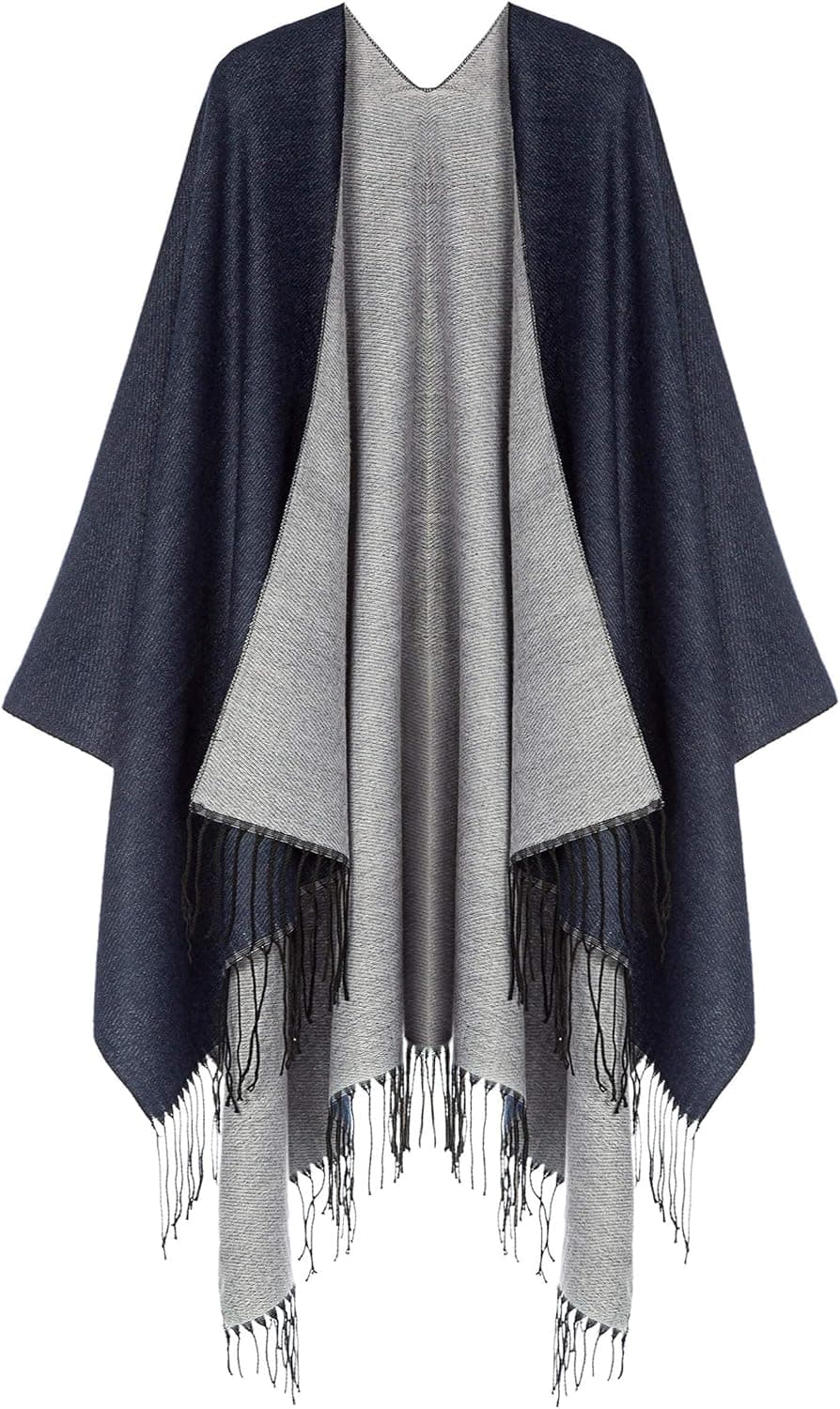 Women's Wrap Pashmina Poncho Cape Wool-Like Shawl Long Cardigan Boho Blanket Sweater with Tassels