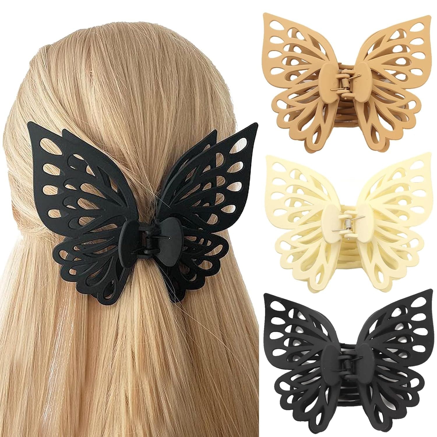 WACHLL Butterfly Hair Clips Butterfly Claw Clips Hair Clips for Women Hair Clips for Thick Hair Matte Hair Clips Medium Hair Clips Big Butterfly Clips for Women Cute Hair Clips (3Pcs)