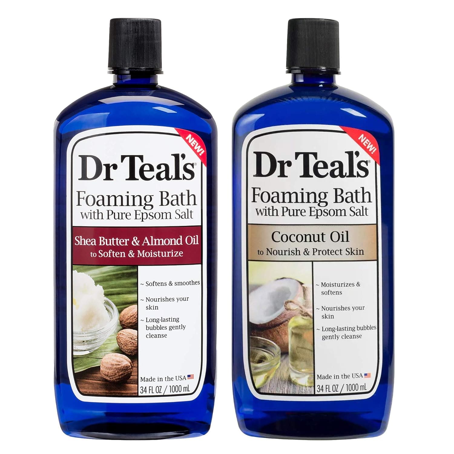 Dr Teal's Foaming Bath Combo Pack (68 fl oz Total), Moisturizing Shea Butter & Almond Oil, and Nourishing Coconut Oil