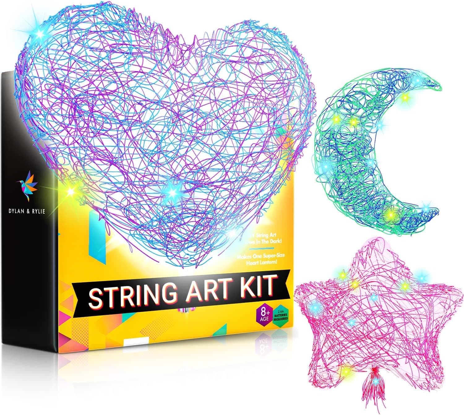 String Art Kit for Kids, Makes a Light-Up Heart Lantern, Simple & Easy-to-Follow Instructions, Gift Ideas, Crafts for Girls Ages 8-12, DIY String Arts & Craft Kits for 8 9 10 11 12 Year Old Girl Gifts