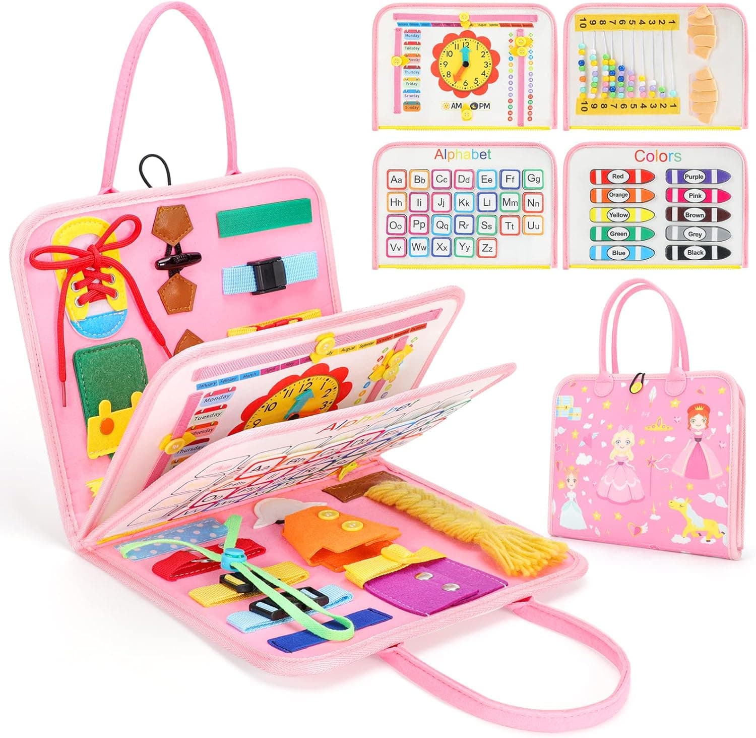 Arthopt Busy Board Montessori Toy for Toddlers Sensory Board Educational Activity Toys for Basic Dress Motor Skills, Preschool Travel Toys for Plane Car, Toddlers Gift for Boys Girls
