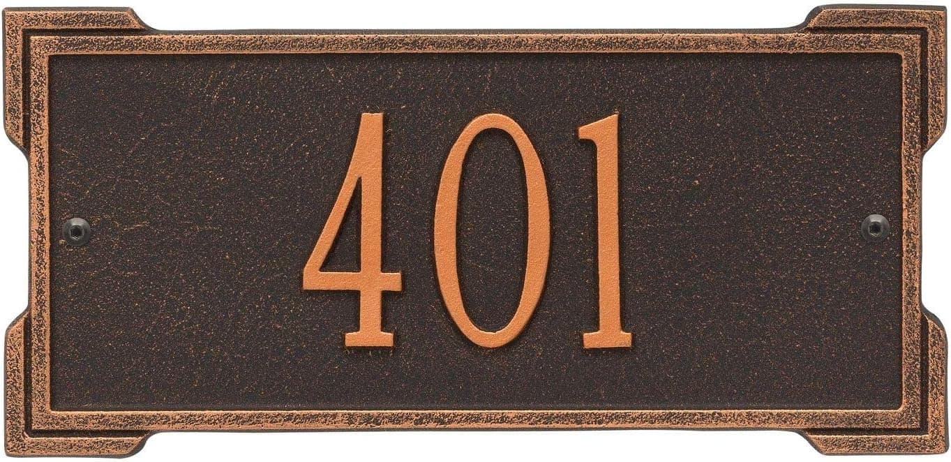 Whitehall Personalized Cast Metal Address Plaque - Mini Roanoke 12" x 5.75" House Number Sign -Allows Special Characters - Oil Bronze
