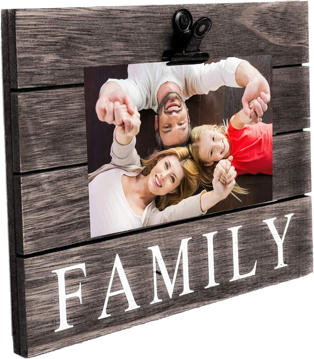 Space Art Deco, Clip Photo Holder, Photo Display Board - Picture Frame with Clips for Photos (4x6 or 5x7), Stand on Tabletop, Rustic Style (Dark Brown, Set of 1)