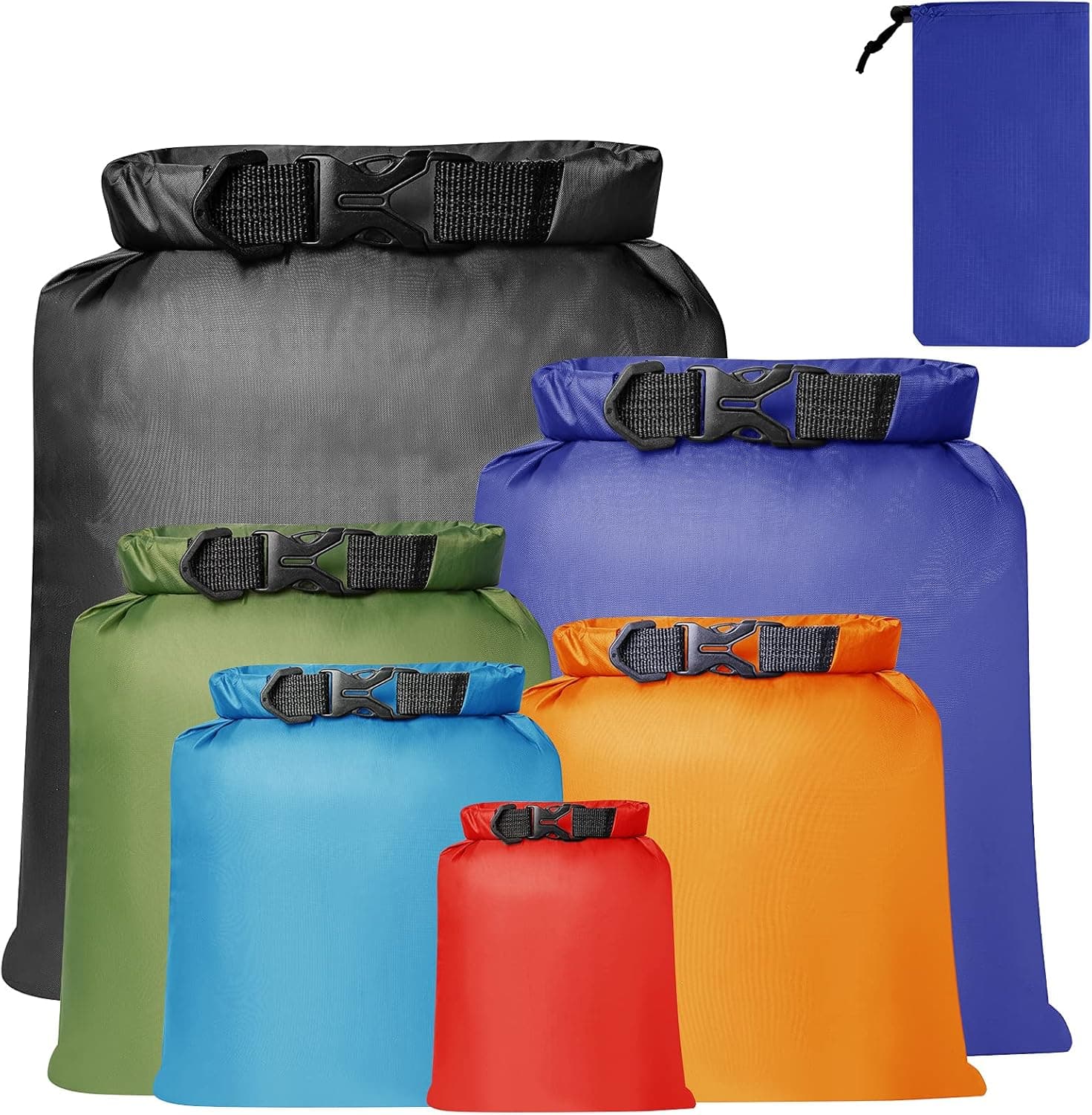 Heliltd 6 Pack Multi-Color Waterproof Dry Bags, Multi-Size Waterproof Dry Sacks Ultra Lightweight Outdoor Gym Bag Storage Bags Dry Bags for Kayaking Boating Rafting Swimming Camping Hiking Beach