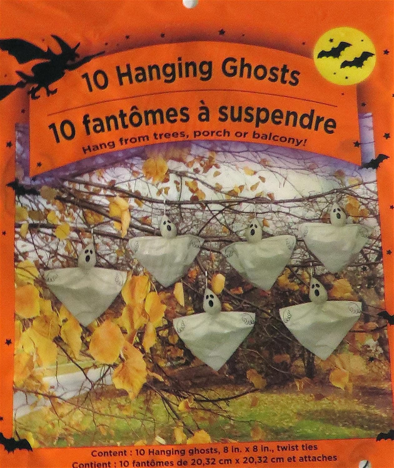Greenbrier Set of 10 Hanging Ghosts - 8" X 8" - Halloween Decorations