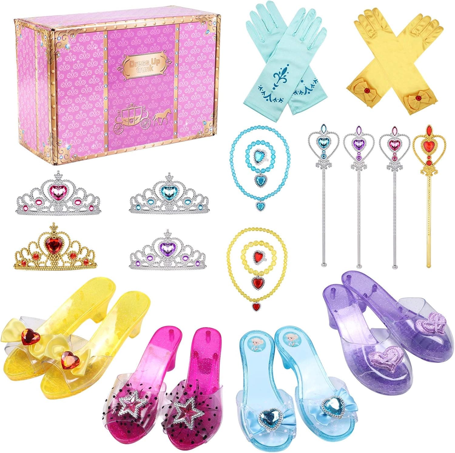 G.C 20Pcs Girls Princess Dress up Shoes Pretend Play Jewelry Accessories Crowns Gloves Party Gift for Toddler