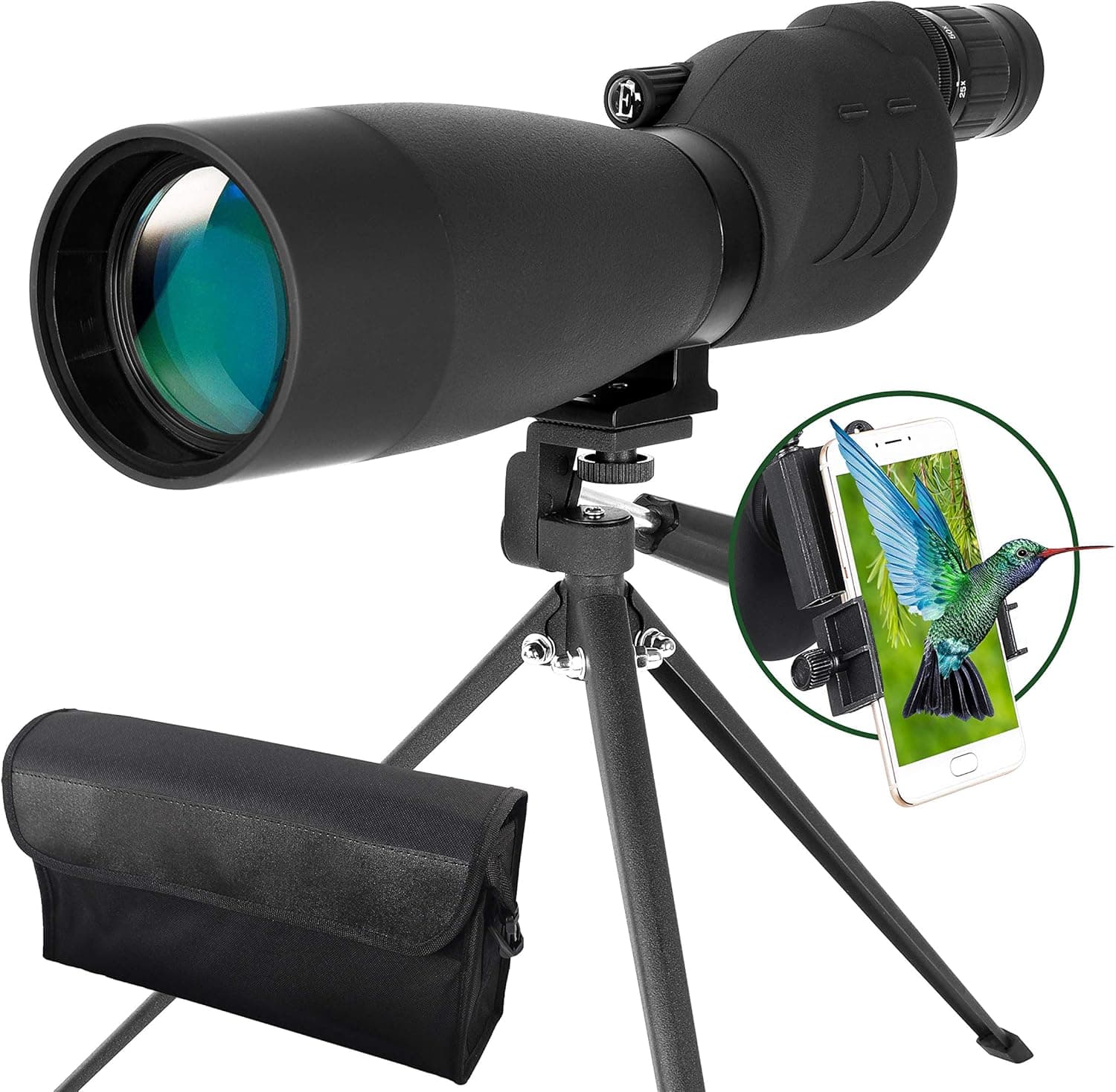 ESSLNB Spotting Scope with Tripod Cell Phone Adapter 25-75 X 70 BAK4 Waterproof Straight Spotting Scopes for Target Shooting Hunting Bird Watching