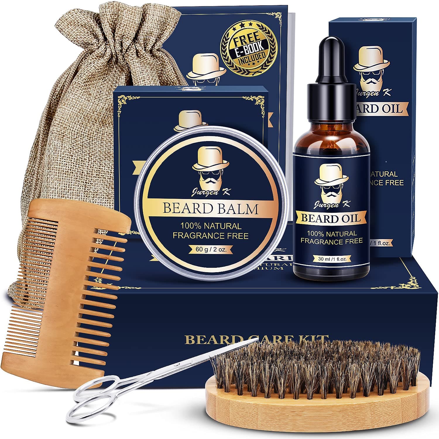Gifts for Men - Beard Grooming kit for Men Gift Set with Beard Oil, Beard Balm, Beard Brush & Comb, Scissors - Anniversary & Birthday Gifts for Men, Him, Husband, Boyfriend, Grandpa, Brother, Dad, Fathers Day