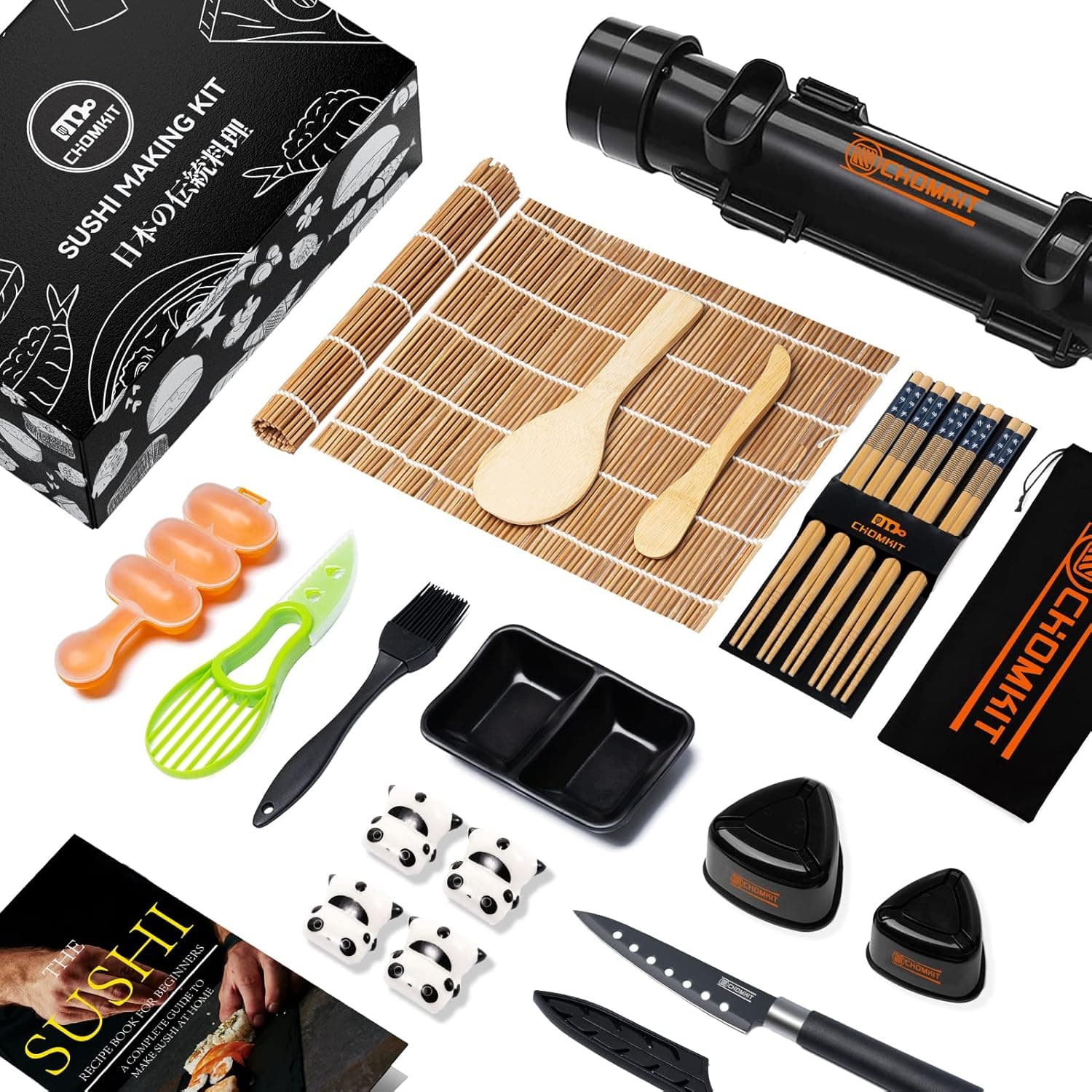 Sushi Making Kit, 25 in 1 Complete Sushi Kit with Sushi Roller, Sushi Mat, Sushi Bazooka, Onigiri Mold, Premium Sushi Maker with Recipe Book, Perfect for Beginners & Sushi Lovers