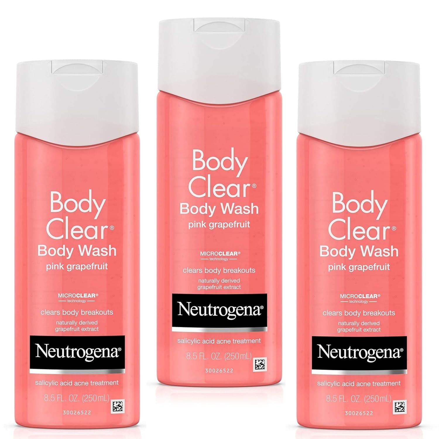Neutrogena Body Clear Acne Treatment Body Wash with 2% Salicylic Acid Acne Medicine to Prevent Body Breakouts,Pink Grapefruit Shower Gel for Back,Chest & Shoulders,Vitamin C,8.5 fl. oz (Pack of 3)