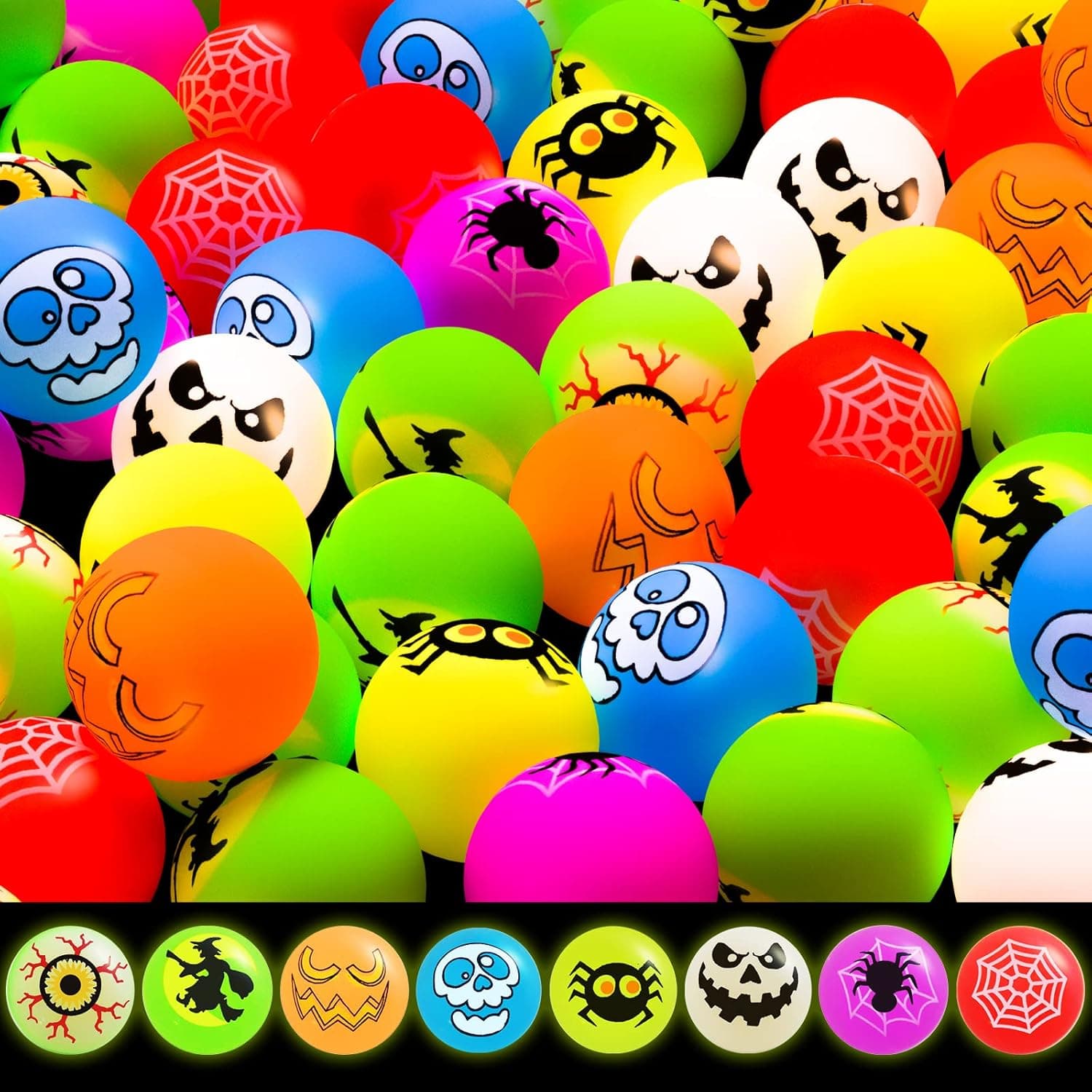 Halloween Party Favors for Kids ,Glow in the Dark Bouncy Balls, Halloween Toys Goodies,Bouncing Toy Bulk ,Trick or Treating Prize of Fillers,School Classroom Game Rewards,48Pcs (with Gifts Bag)