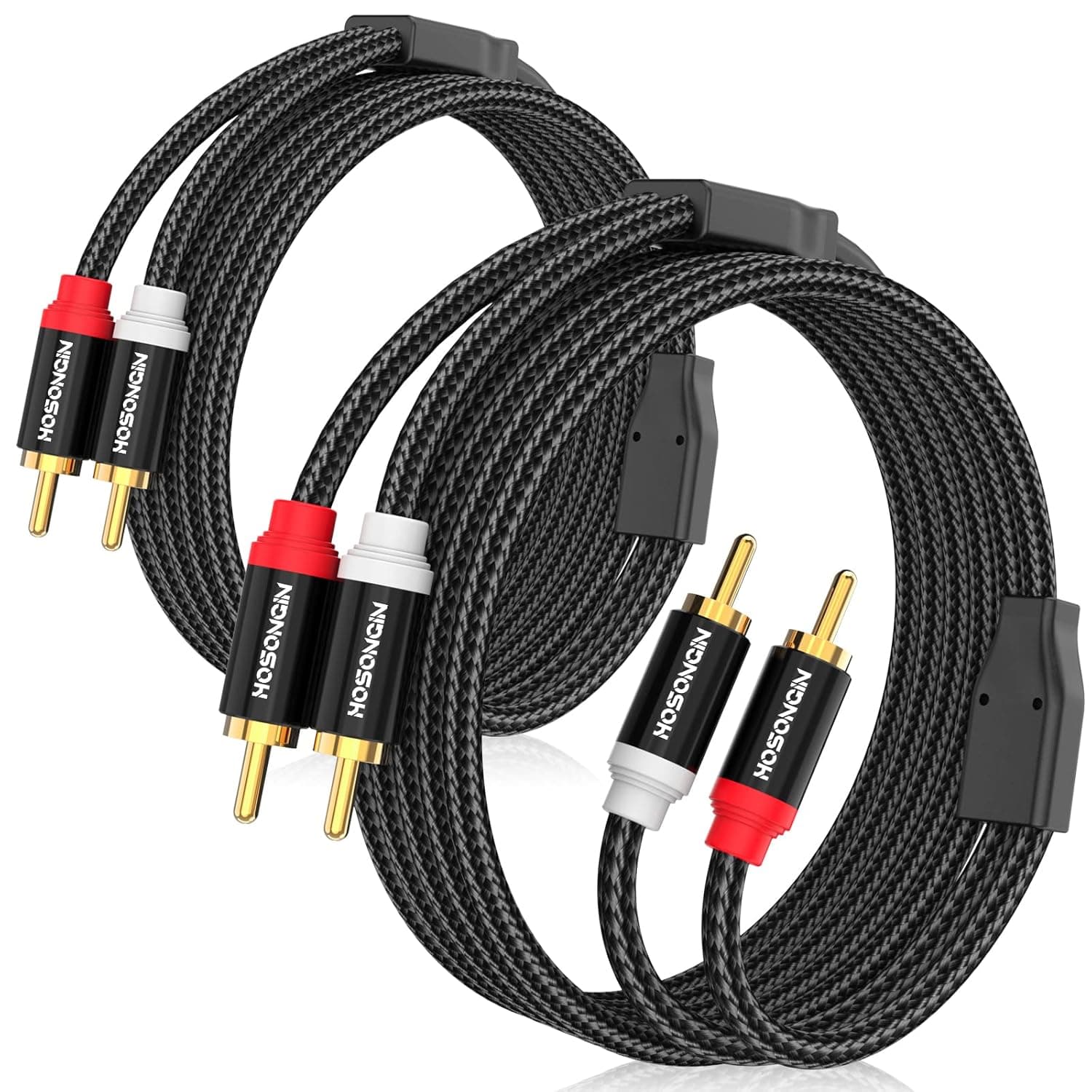 HOSONGIN RCA Cables 10ft 2 Pack[Hi-Fi Sound, Nylon Braided, Shielded], 2-Male to 2-Male RCA Audio Stereo Subwoofer Cable Auxiliary Cord for Home Theater, HDTV, Amplifiers, Hi-Fi Systems, Speakers