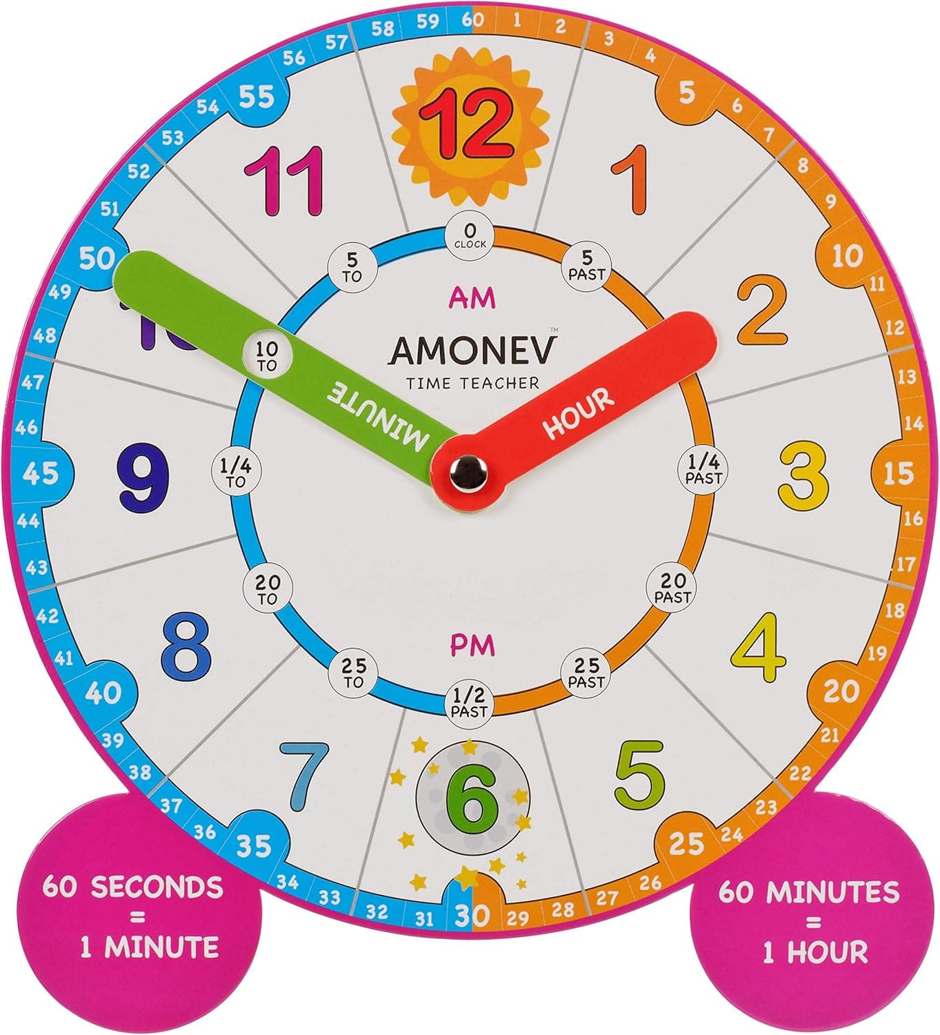 Amonev Time Teacher Magnet Clock, Teach Children to Instantly Read and say The time with This Hand held Teaching aid. Pre-School Kindergarten aid