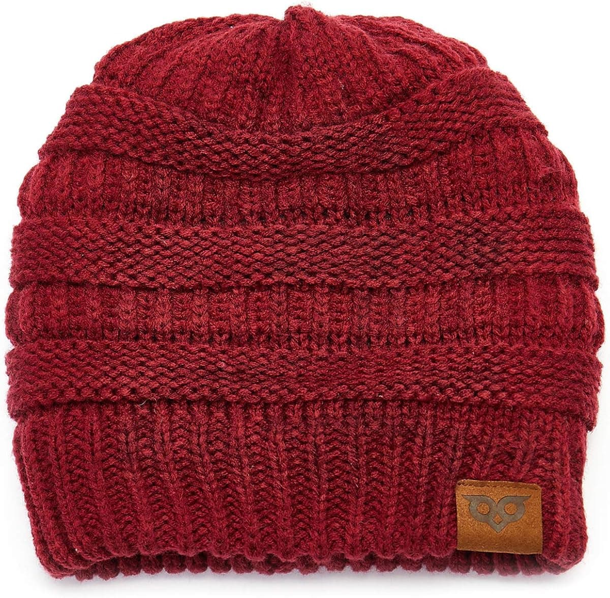 YOOWL Knits Beanie Hat Thick Soft Winter Unisex Hat Warm Stretch Ponytail Cable Fuzzy Lined Hat for Women & Men Pink