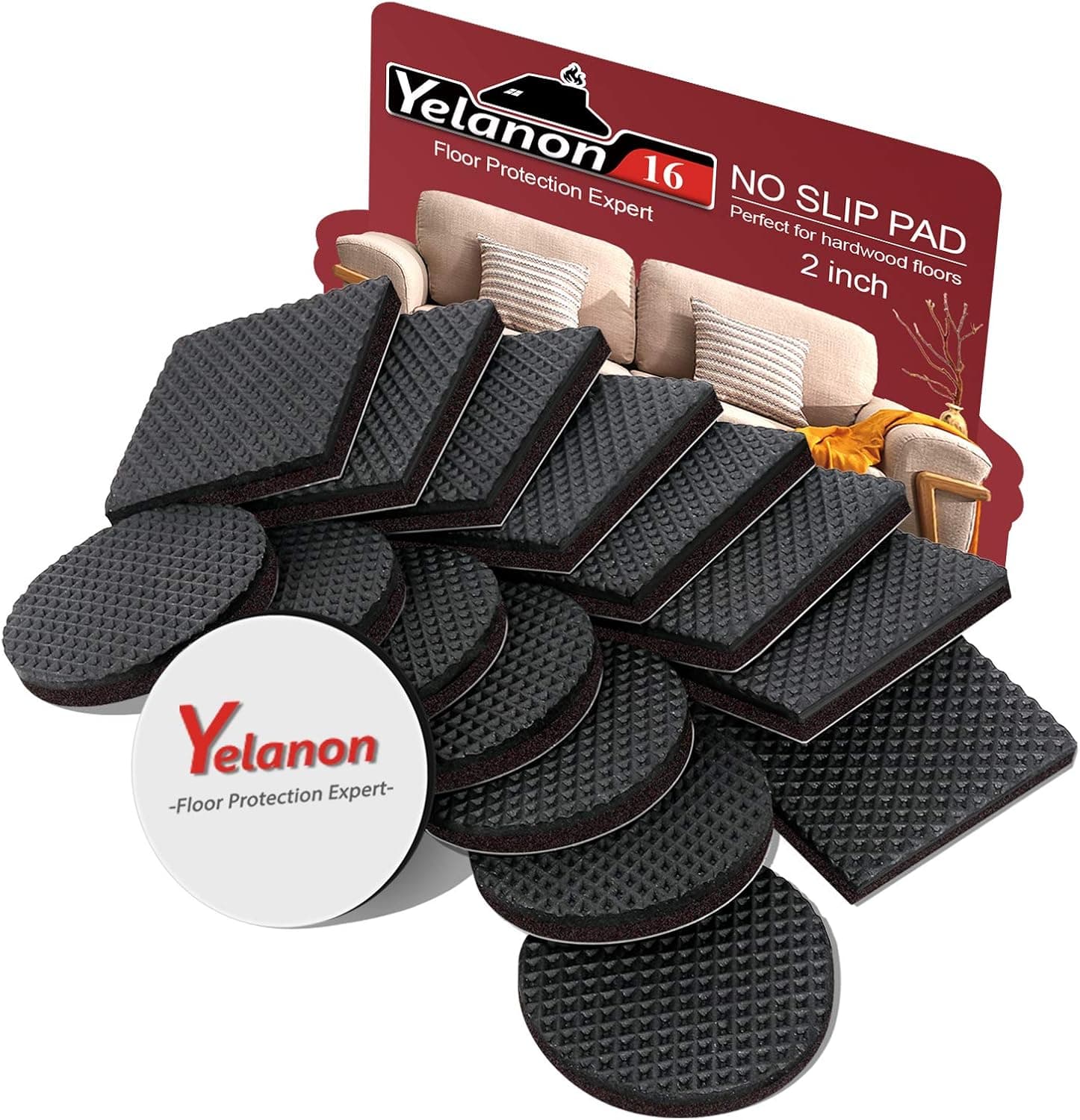Non Slip Furniture Pads -16 pcs 2” Furniture Grippers Hardwood Floors, Non Skid for Furniture Legs,Self Adhesive Rubber Furniture Feet, Anti Slide Furniture Floors Protectors for Keep Couch Stoppers