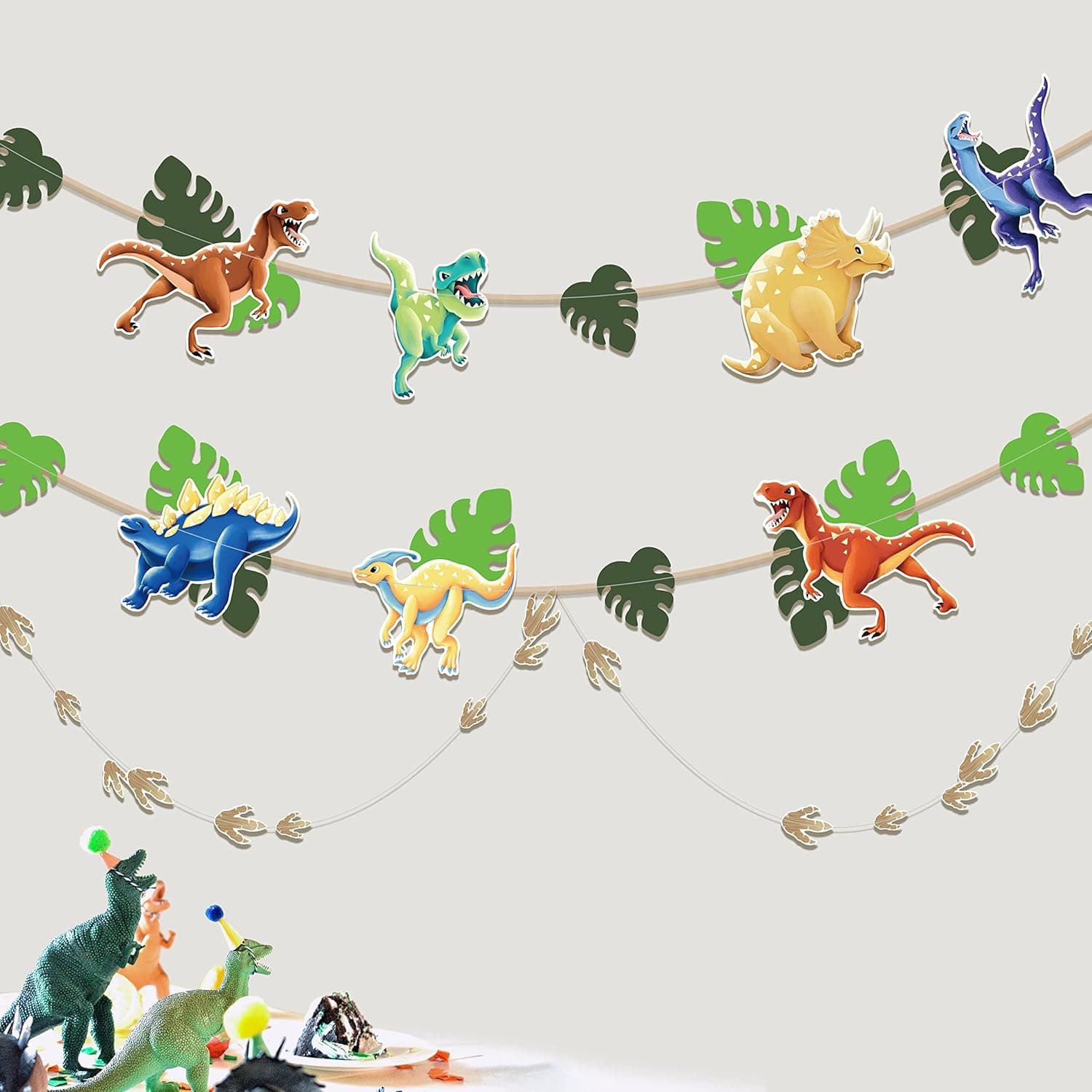 Colorful Dinosaur Garland Banner for Boy’s Birthday Party Decoration Jurassic Dino Footprint Streamer Backdrop for Kids Birthday Party Supplies