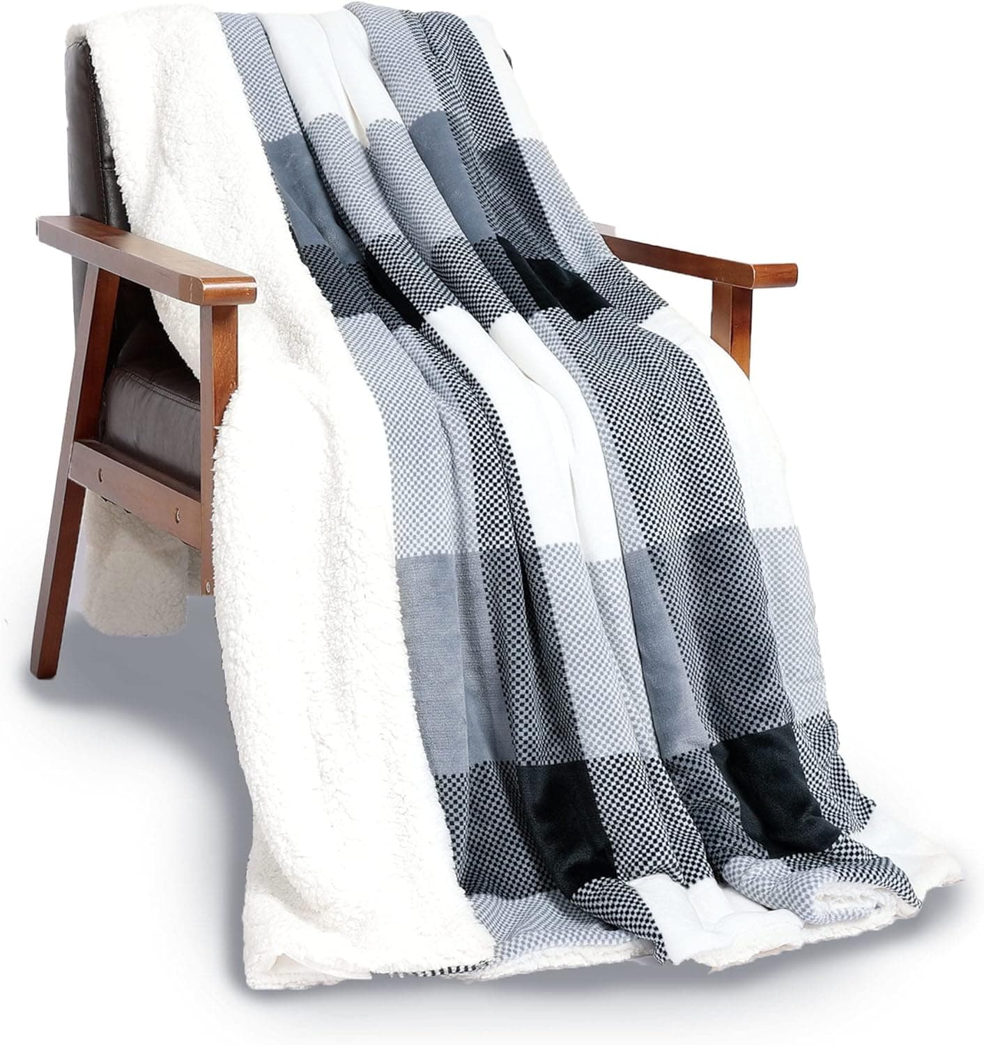 NANPIPER Sherpa Blanket,Warm Fuzzy Checkered Blanket,Soft Fleece Plaid Blankets for Bed,Twin Size Black Checkers 60"x80"