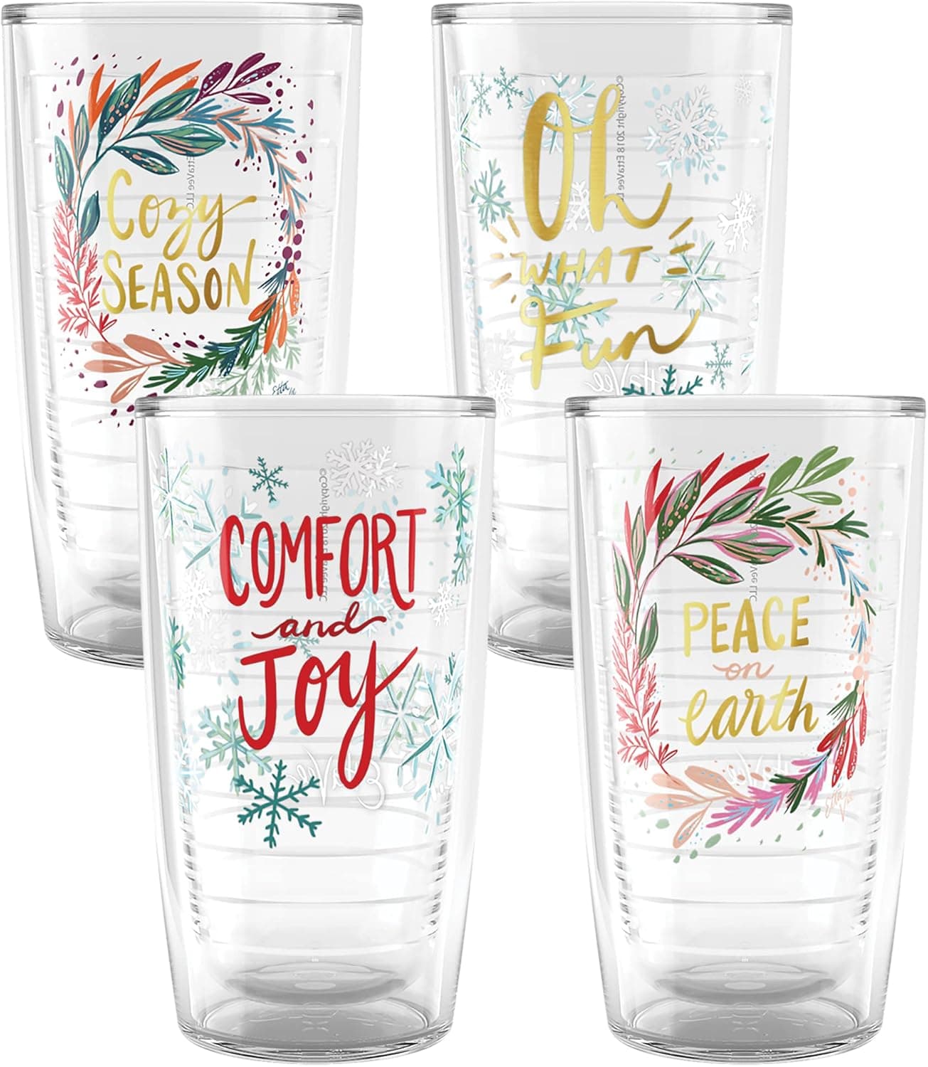 Tervis EttaVee Sleigh All Day Festive Christmas Holiday Season Made in USA Double Walled Insulated Tumbler Travel Cup Keeps Drinks Cold & Hot, 16oz - 4pk, Assorted