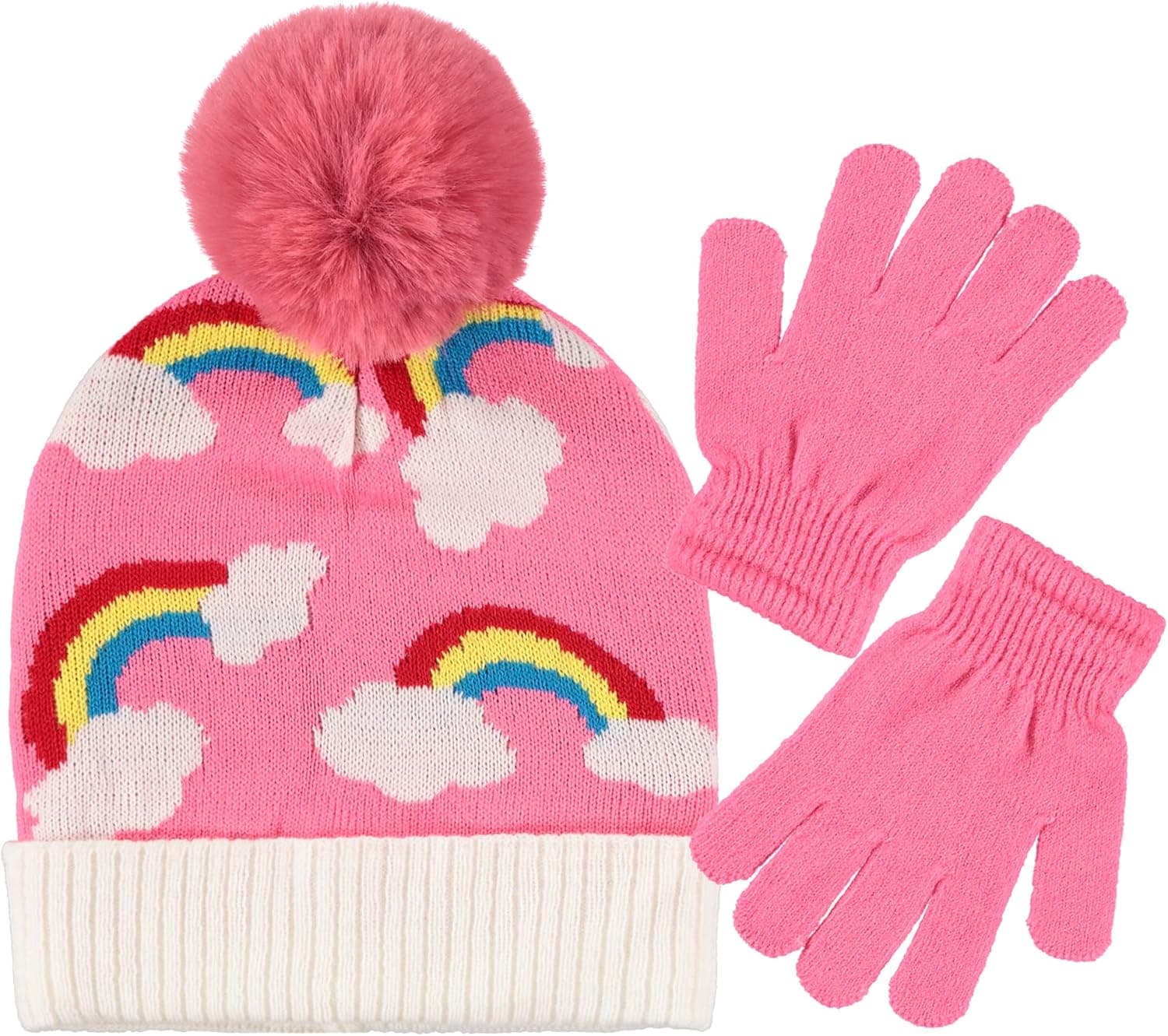 Polar Wear Girls Hat & Glove Sets-Kids Cold Weather Winter Accessories-Childrens pom pom Hat sets-Big Girls 2 Pc Beanie Sets