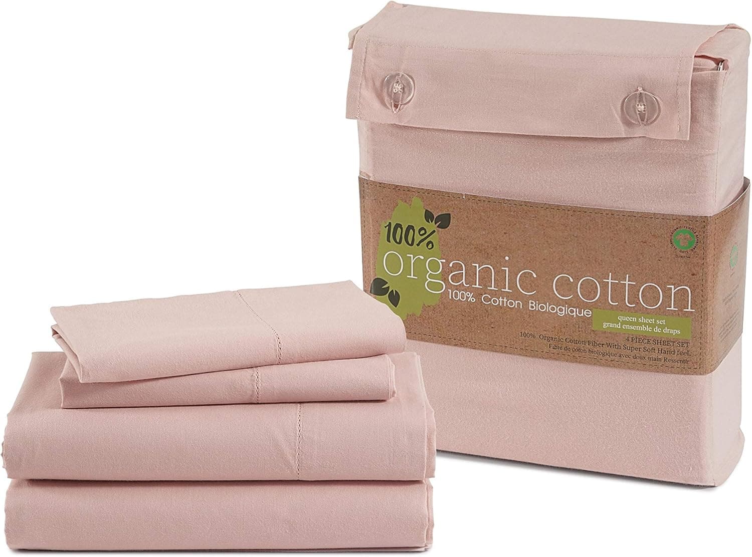 LANE LINEN 100% Organic Cotton Twin XL Sheets Set 3-Piece Pure Percale Bedsheets Soft Bedding Breathable GOTS Certified Fits Mattress Upto 15" Deep - Sepia Rose
