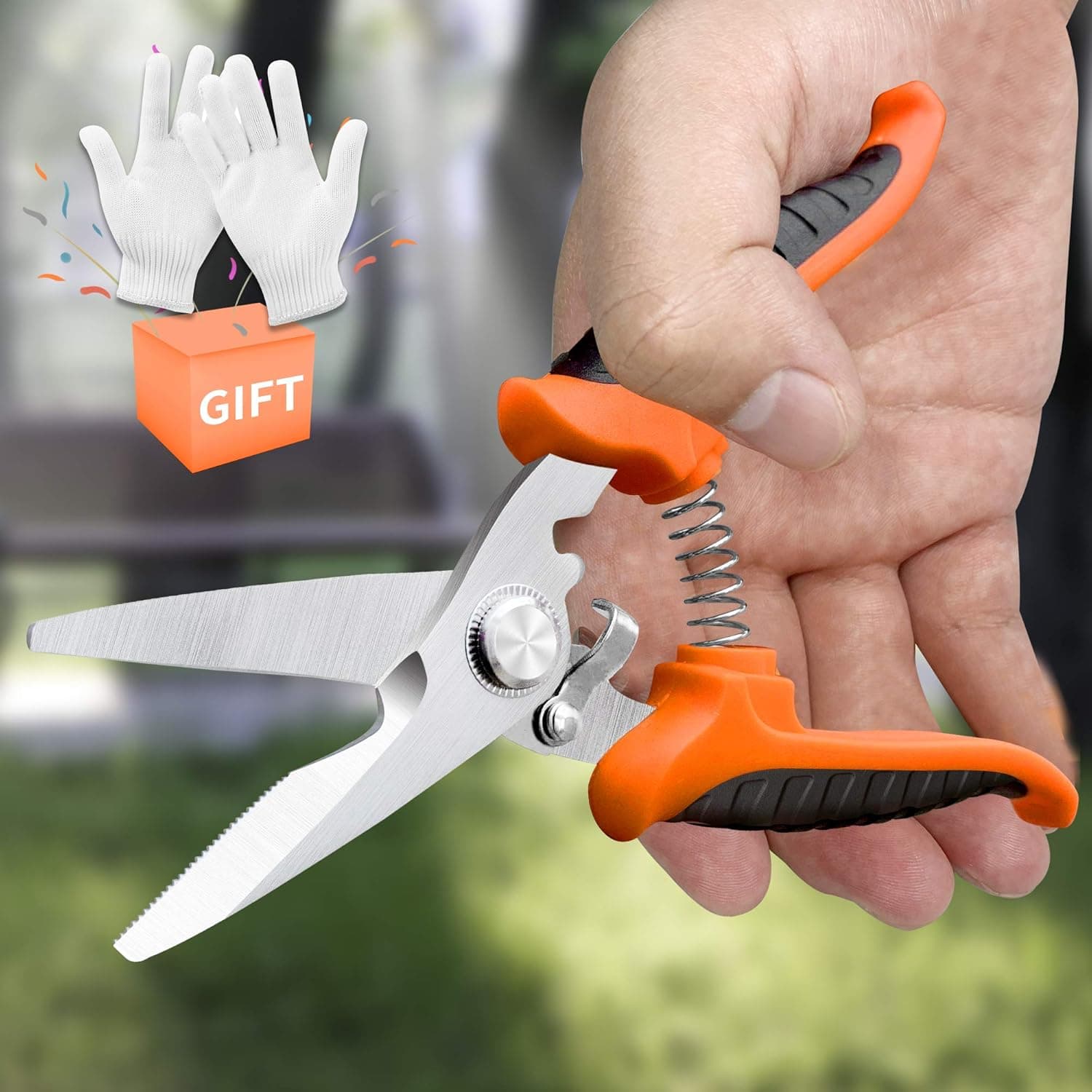 SiliPacks Pruning Shears for Gardening - Stainless Steel Blades - Garden Scissors Clippers with Work Gloves [Middle Size]