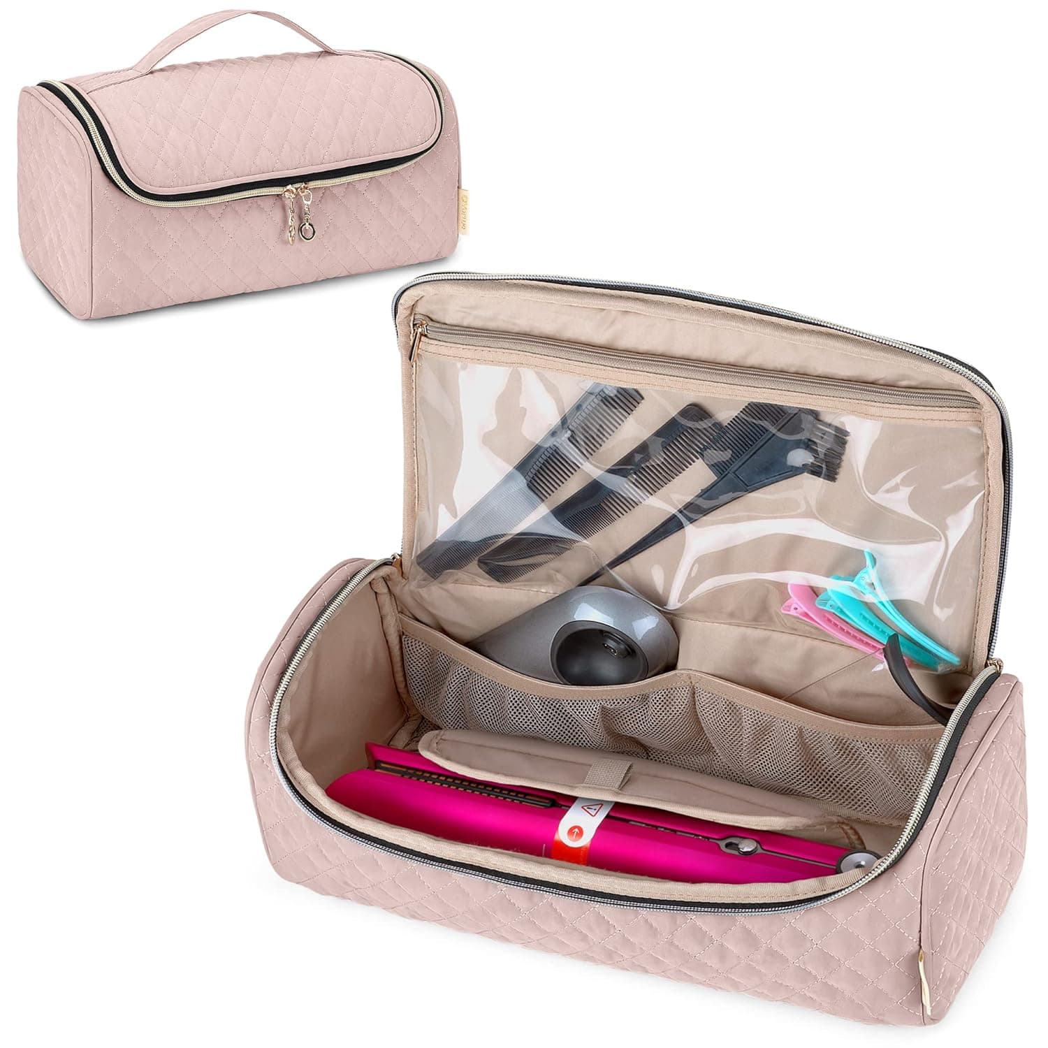 YARWO Travel Carrying Case Compatible with Hair Straightener and Attachments, Portable Storage Bag for Hair Straightener and Accessories, Dusty Rose (Patent Pending)