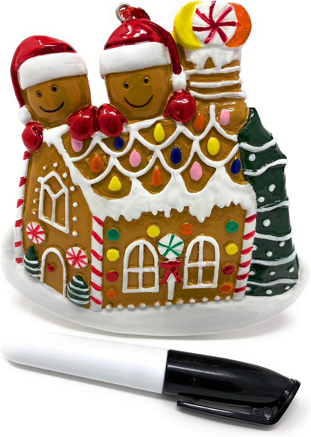 Christmas Ornaments Tree Decorations Gingerbread House Ornament Holiday Home Decor Ginger Bread Man Decoration Keepsake 2020 with a Bonus Black Pen Marker to Personalized - 2 Gingerbread Man