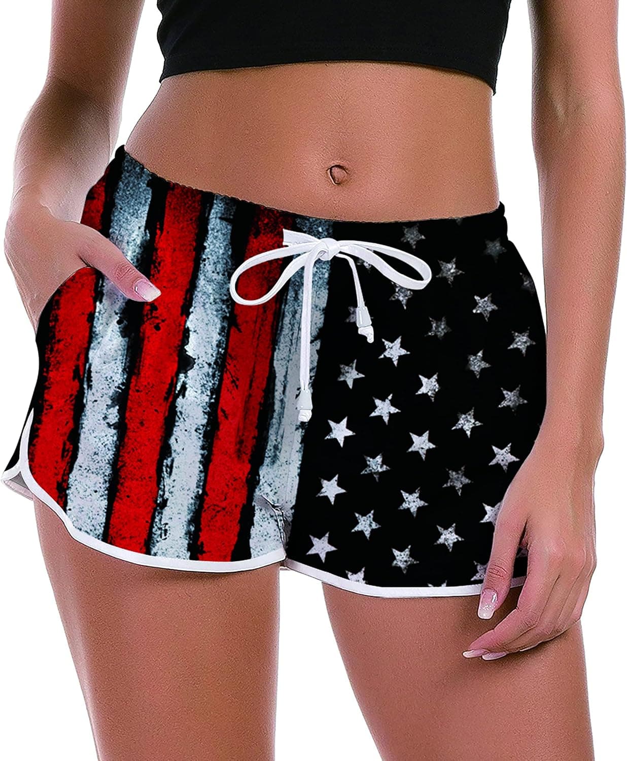 Goodstoworld Women's Drawstring Board Shorts Quick Dry Stretch Novelty Patterns Swimsuits Swimwear Bottoms XS-XXL