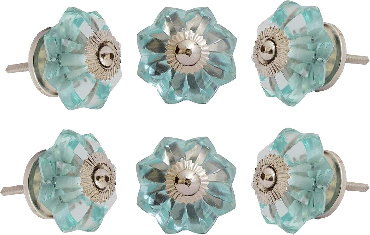 Perilla Home Set of 6 Crystal Knobs for Cabinet & Drawers Decorative Melon Glass Knobs for Home Kitchen Cabinet Hardware Cupboard Glass Door Dresser Wardrobe and Drawer Pulls (Turquoise, Big)