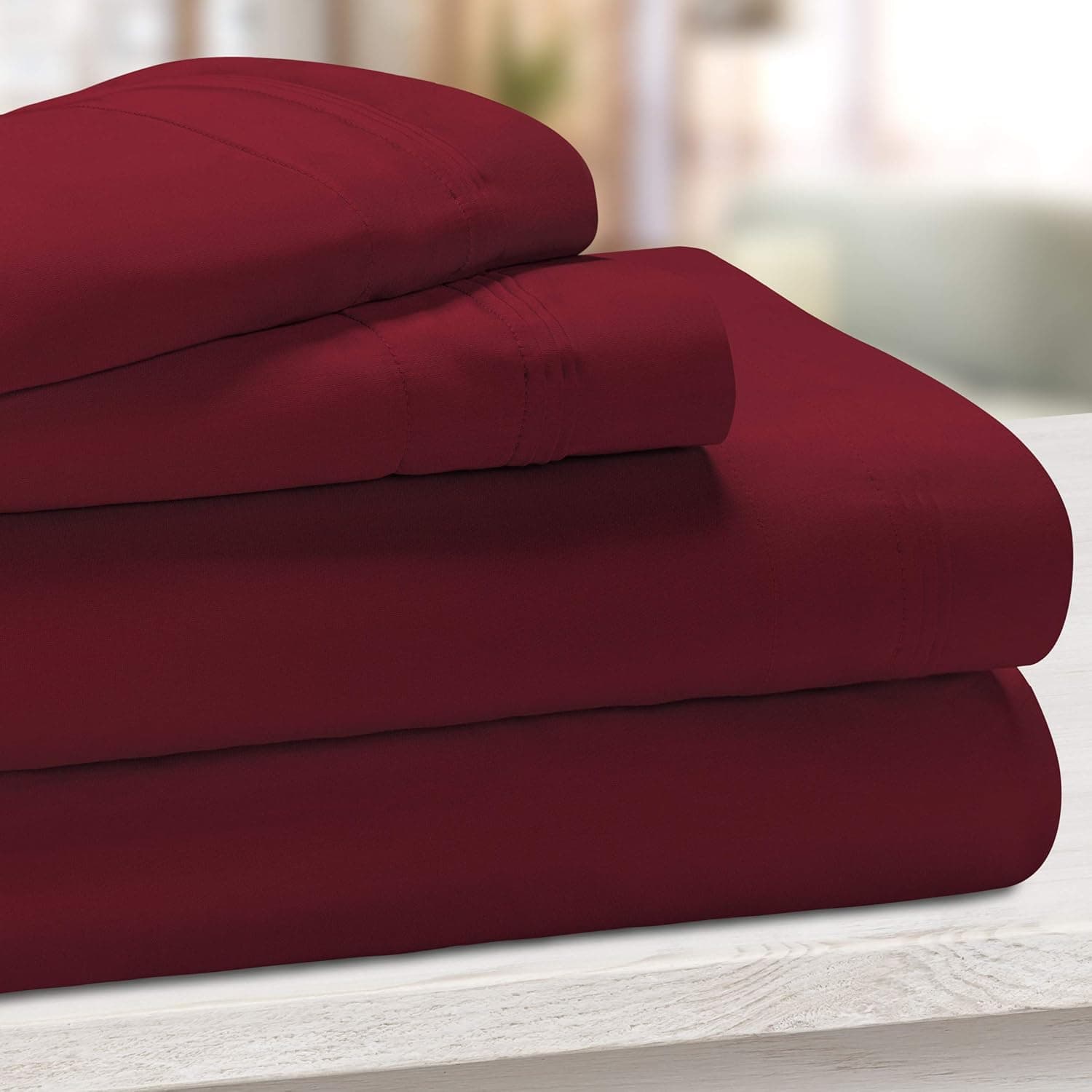 Baraka 100% Egyptian Cotton Sheet Set, 650-Thread Count, True Luxury, Silky Feel, Deep Pockets, Fully Elasticized Fitted Sheet, Fits Mattress up to 18", Queen, Solid, Burgundy, 4-Pieces