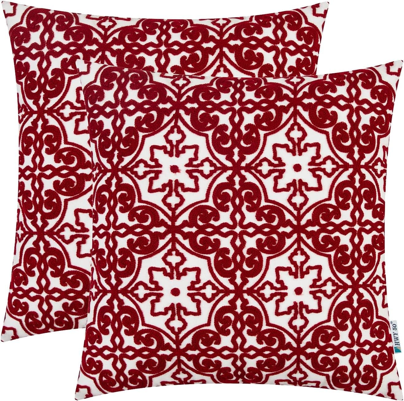 HWY 50 Burgundy Red Throw Pillow Covers Set 18x18 Inch for Couch Sofa Living Room, Decorative Embroidered Modern Geometric Throw Pillow Cases Cushion Cover Pack of 2