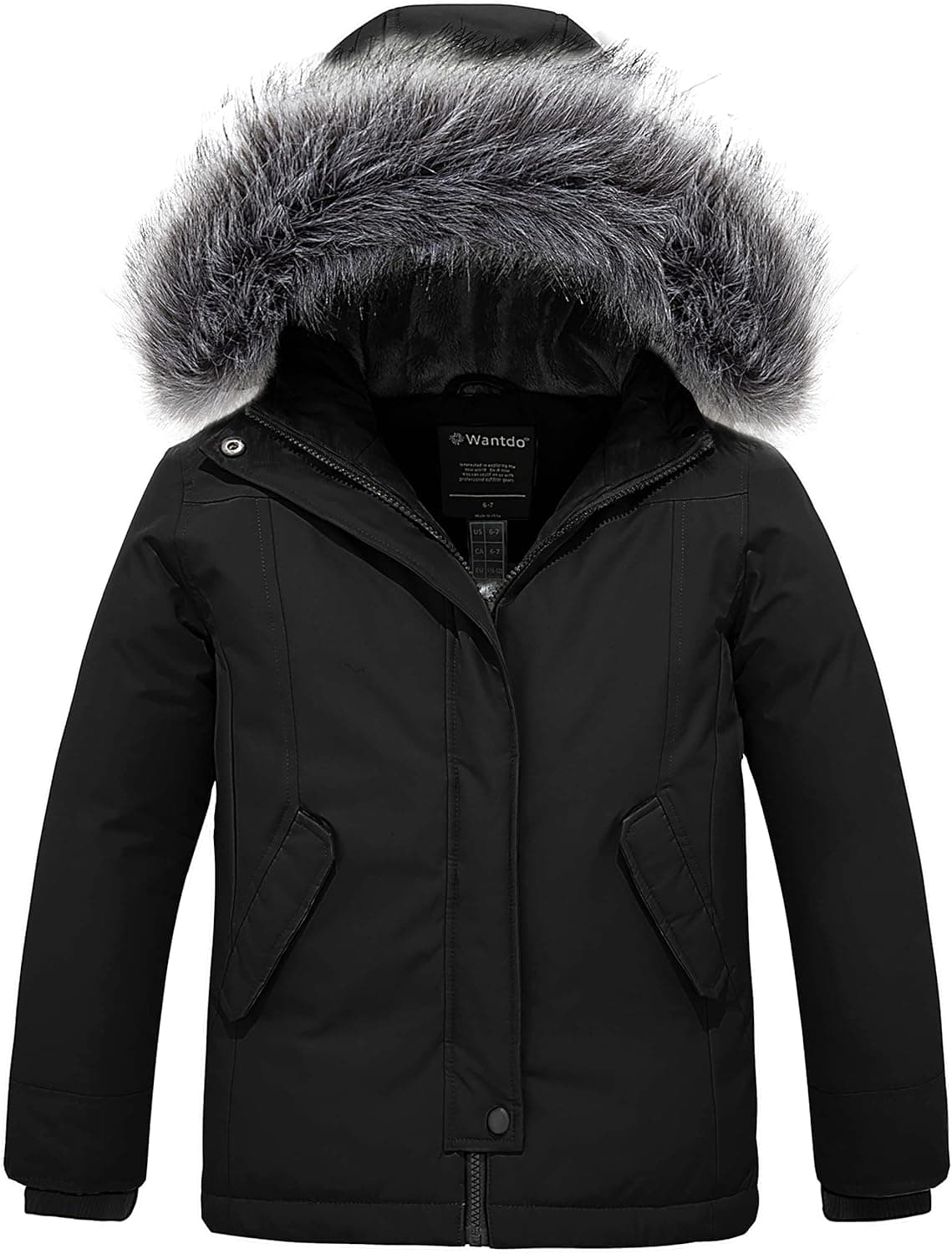 Wantdo Girl's Winter Coat Warm Windproof Insulated Hiking Warm Long Sleeve Puffer Outdoor Running Fall Jacket with Hood