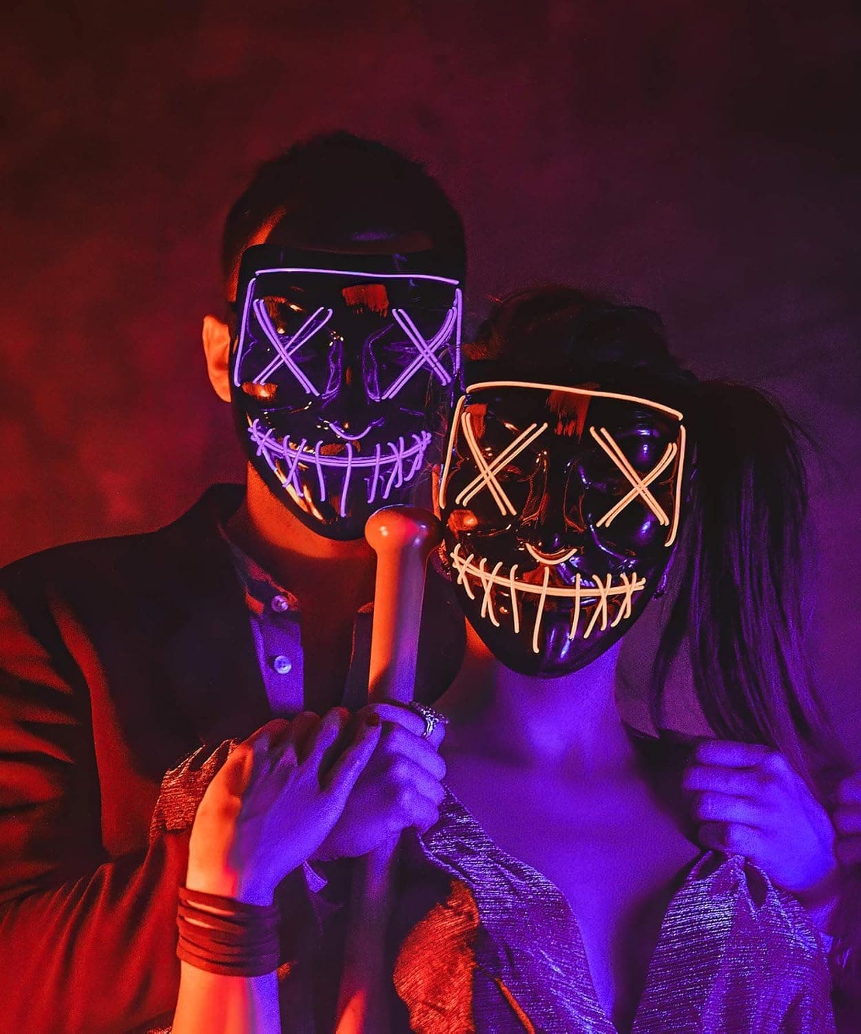 Led Purge Mask - [2PACK] Halloween Led Mask Light Up Mask for Festival Cosplay Halloween Costume (hlw mask red+purple)