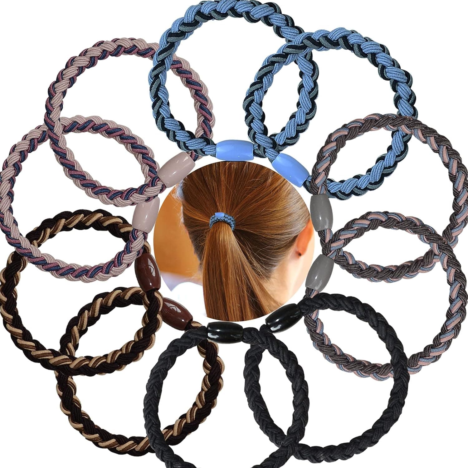 ILTUY 30 Pcs（5 per color） Multicolor No Crease Hair Ties for Women No Damage Elastics Hair Ties for Thick and Curly Hair,Beads Accent,Ponytail Holder, Exceptionally Secure with Gentle Hold
