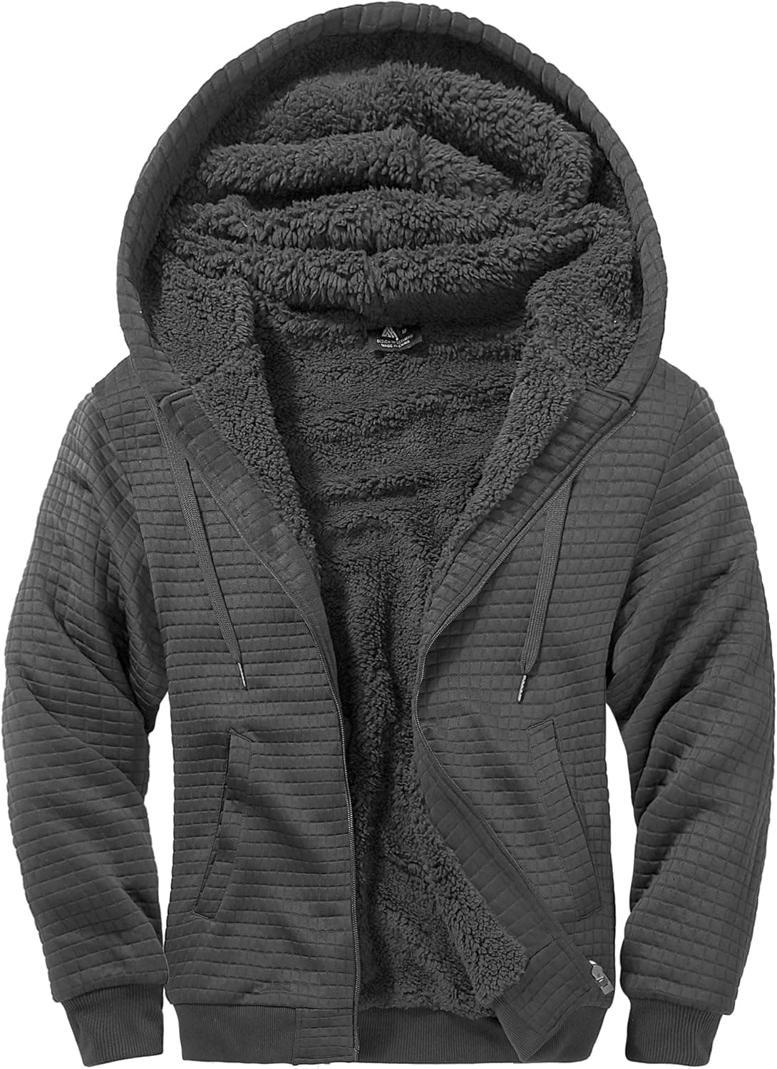 Men's Zip Up Hoodie Heavyweight Winter Sweatshirt Plaid Jacquard Fleece Sherpa Lined Warm Jacket Black