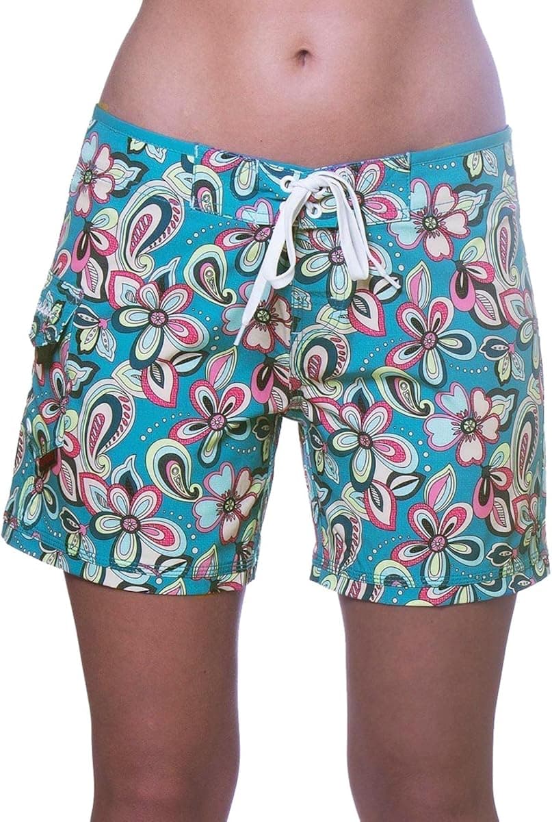 Maui Rippers Women’s 4-Way Stretch 5” Swim Shorts Boardshorts (06, Aqualani)