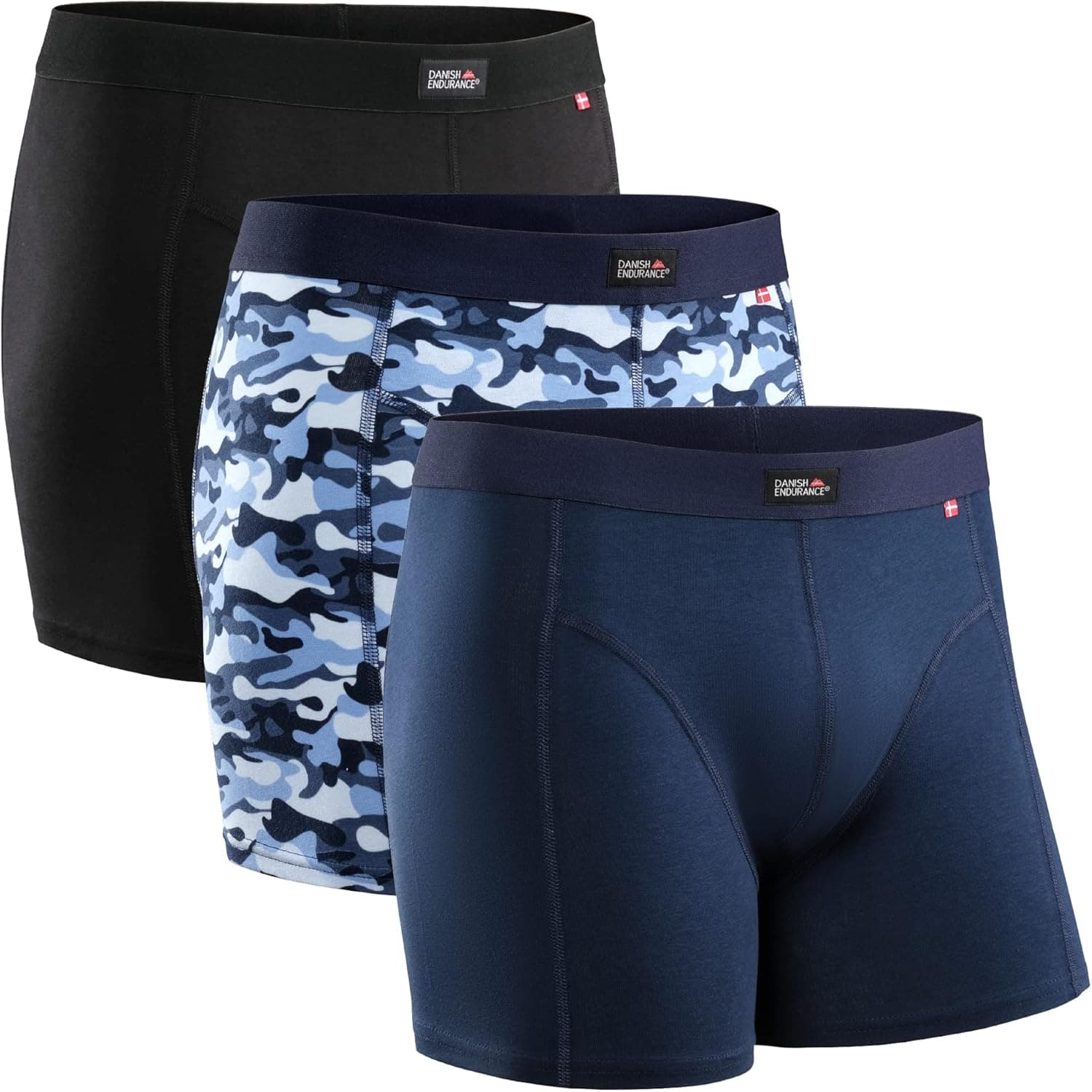 DANISH ENDURANCE 3 Pack Soft Cotton Boxer Briefs, Stretch Fit Underwear for Men