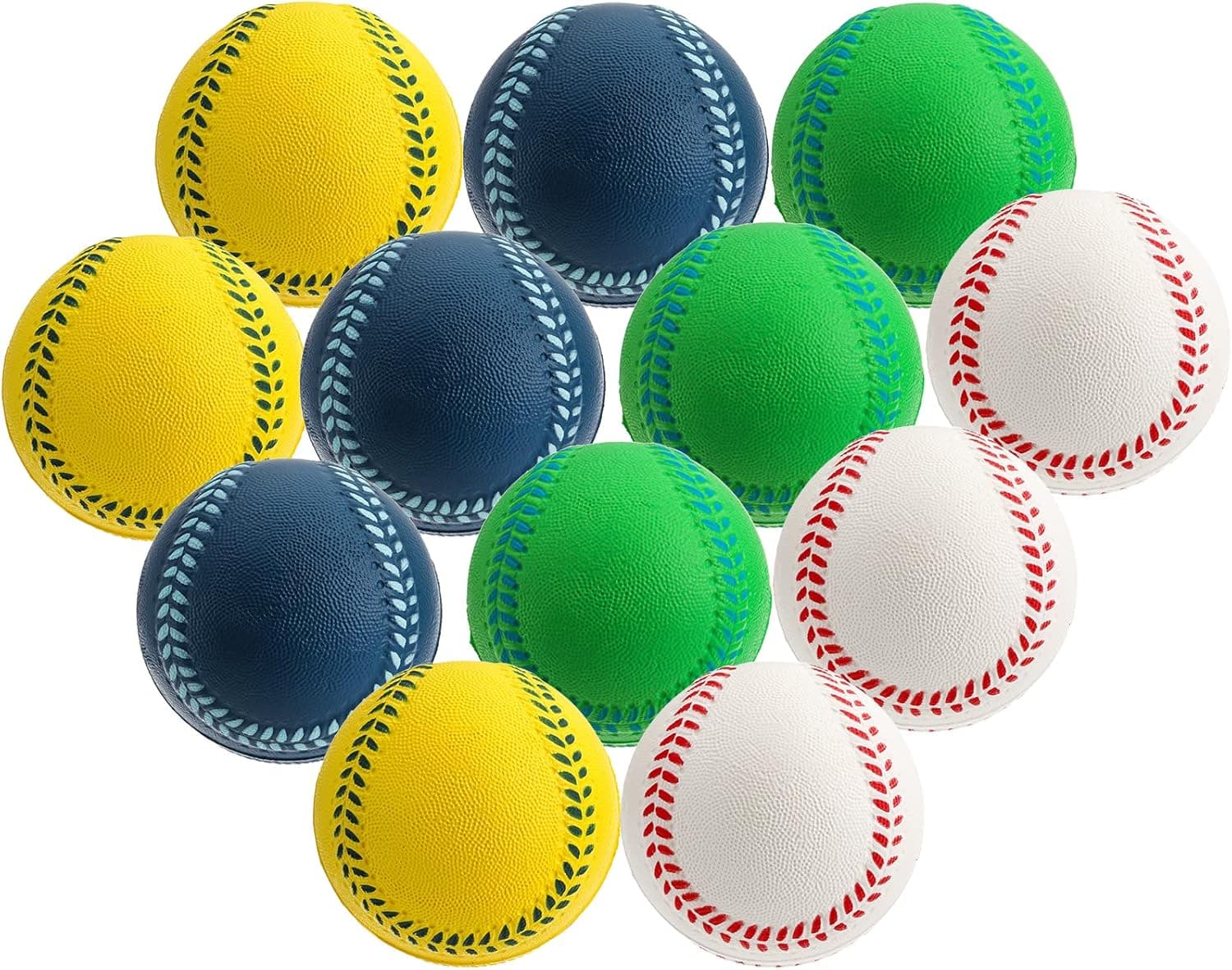 Tebery 12 Pack Kids Soft Foam Training Baseballs, Official Size Foam Balls Practice Baseball Perfect for Hitting and Indoor or Outdoor Play(White, Blue, Yellow, Green)